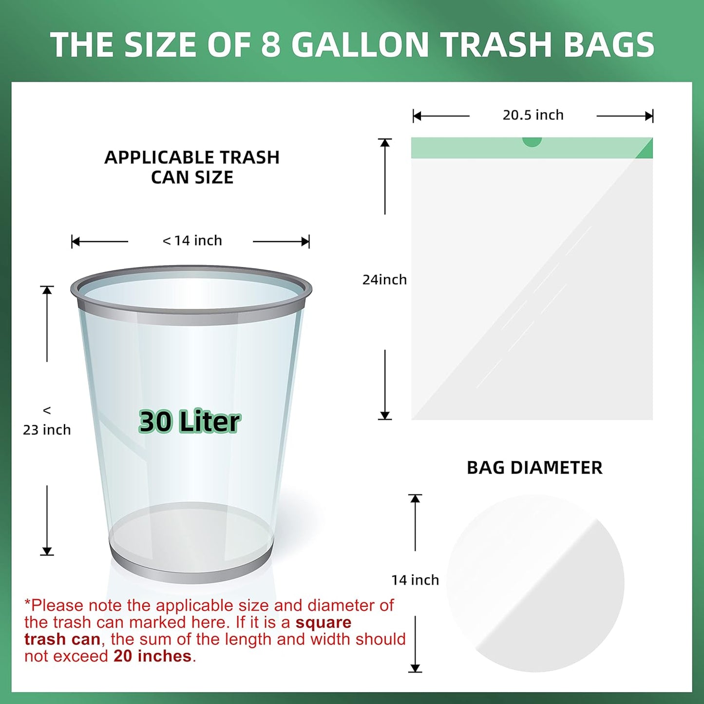 8 Gallon Trash Bag 120 Count, Unscented Strong Drawstring Garbage Bag Fit 30 Litter Trash Can, for Kitchen, Bathroom, Bedroom, Office ( Green )