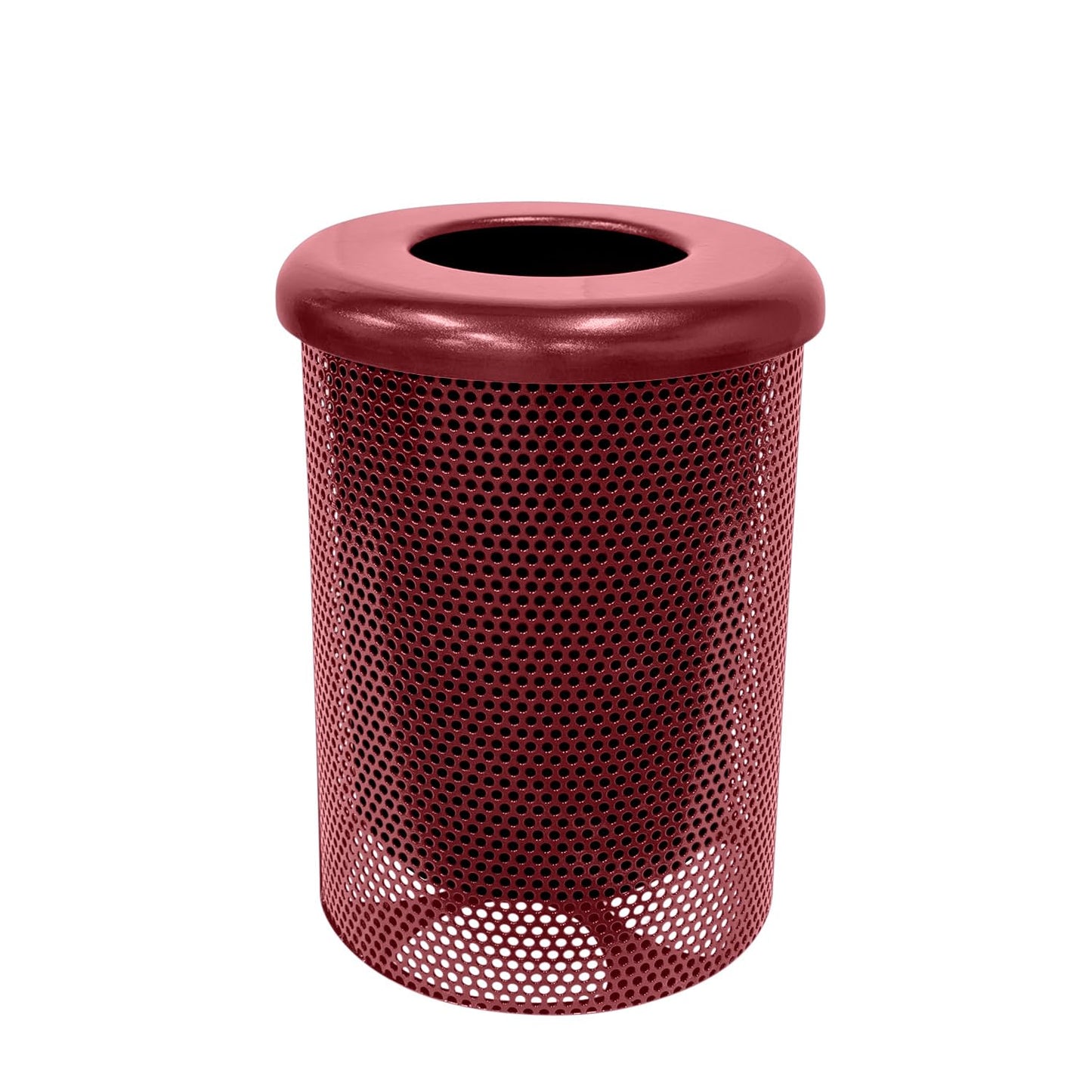 COATEDOUTDOORFURNITURE RFT-P-BUR Heavy Duty Round Trash Receptacle with Flat Top, Liner Included, 32 Gallon, Burgundy, Made in America