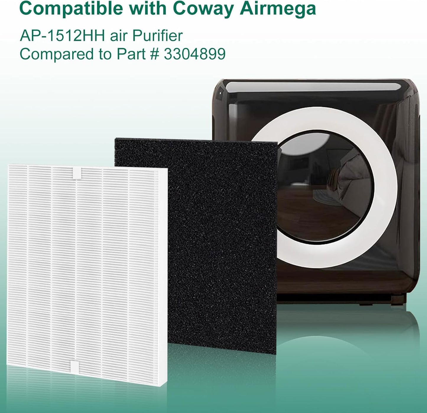 AP-1512HH Replacement Filter Compatible with Coway Airmega AP-1512HH and Airmega 200M air Puri-Fier, AP-1512HH-FP, AP-1518R, AP-1519P, 4 Filter, 4 Carbon Filters, Compared to Part #3304899