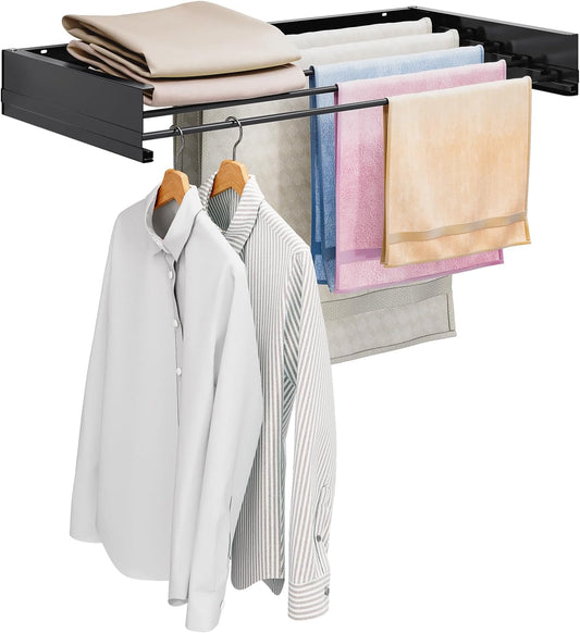 APEXCHASER Wall Mounted Clothes Drying Rack, Laundry Drying Rack Foldable, Towel Racks for Bathroom Balcony Laundry Room Wall Mounted, Collapsible Drying Rack for Clothing, 31.5", Black