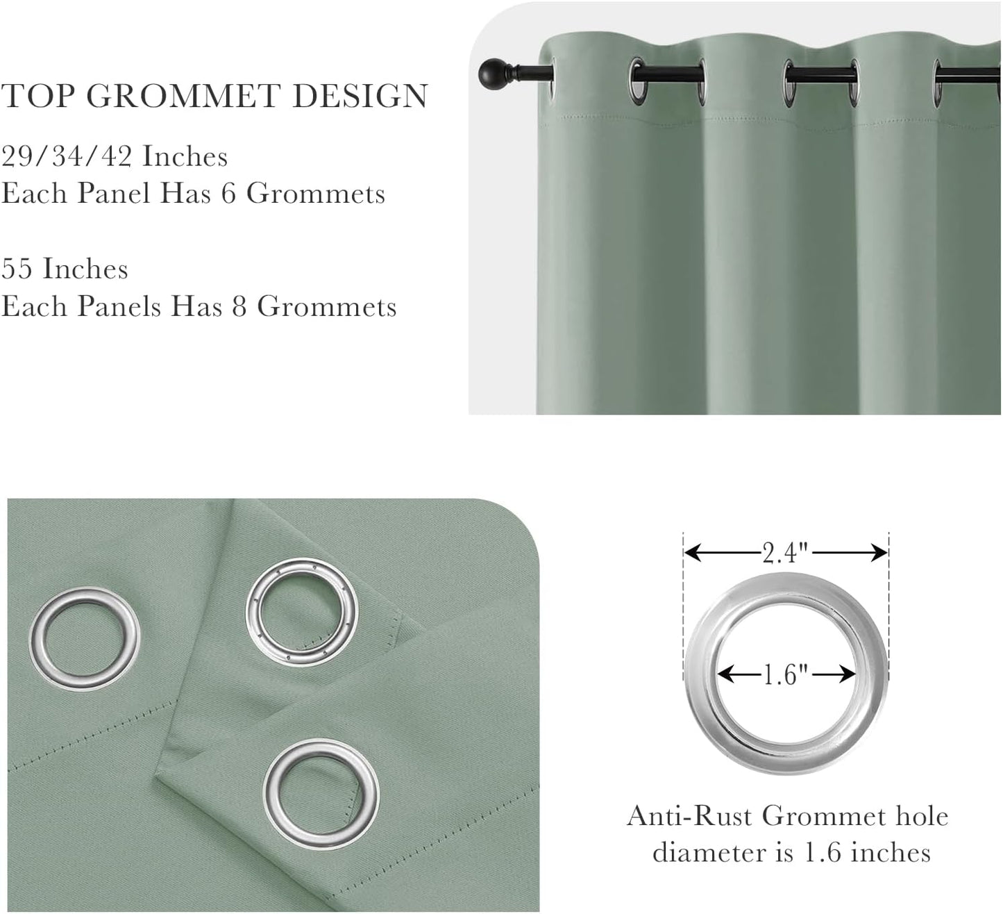 PONY DANCE Sage Green Blackout Curtains for Bedroom 63 Inch Length 2 Panels Set, Thermal Insulated Energy Saving Grommet Top Window Treatment Drapes for Living Room, W34 x L63 Inch