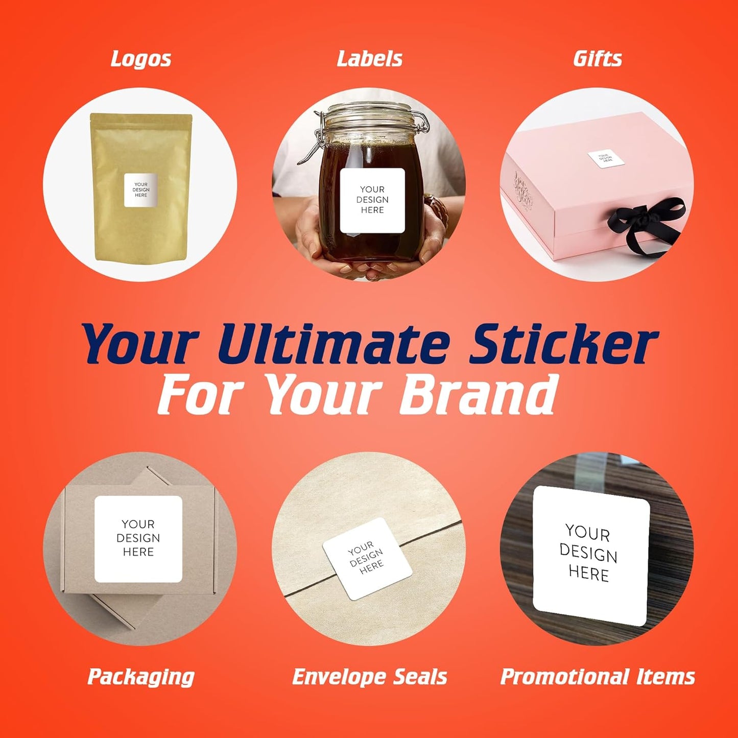 5-1000 Custom Vinyl Stickers - Upload Your own Image, Text, Design, Logo - Personalized Logo Labels for Handmade, Packaging, Bottle, Jars, Candle, Brand Stickers (White, 1.5x1.5 Square)