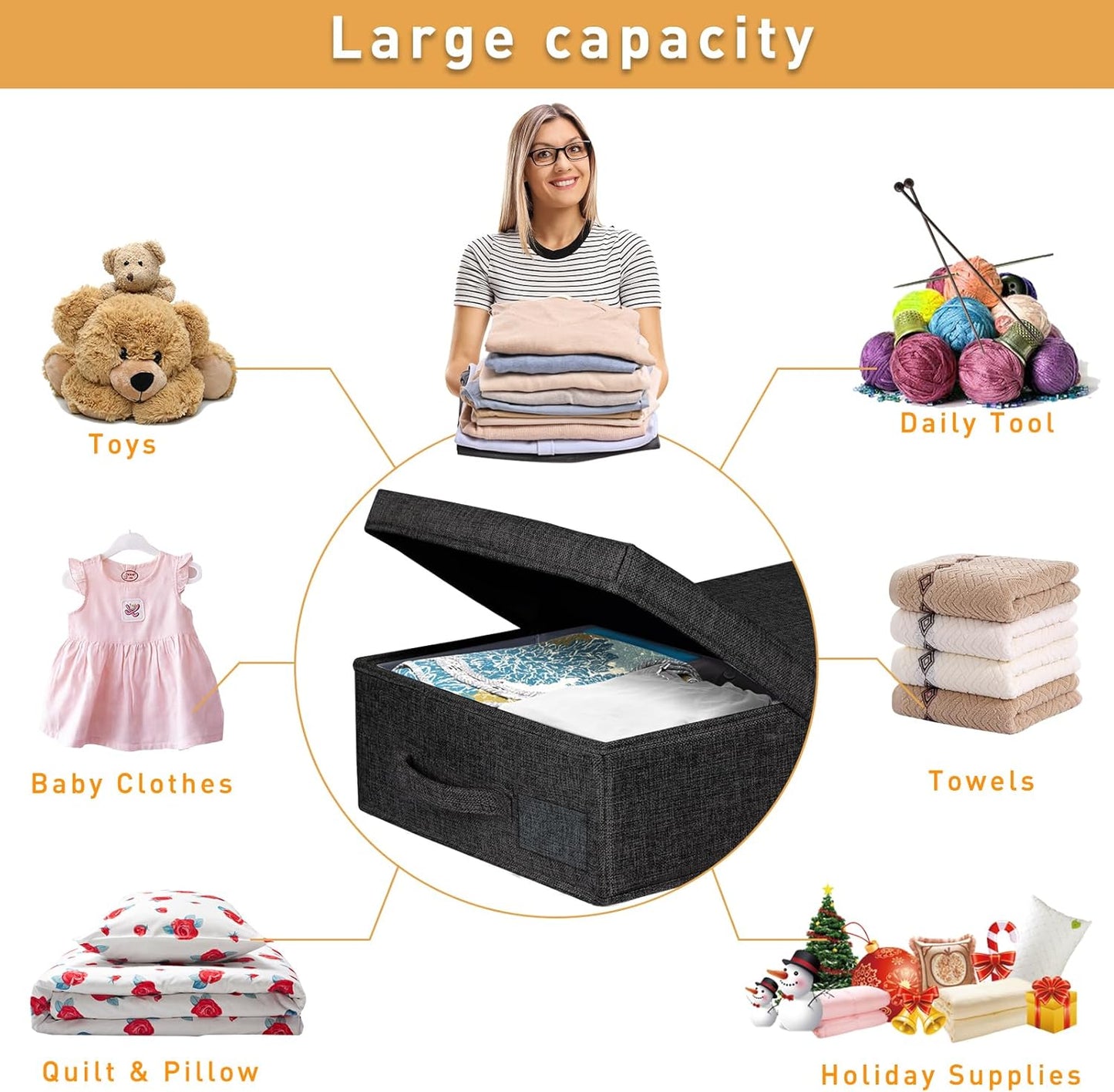 punemi Under Bed Storage Containers, Set of 2 Low Profile Under Crib Storage Bins With Lid, Large Sturdy Under Bed Clothes Drawer Organizers Box for Dorm Room Couch Closet Basement, Black