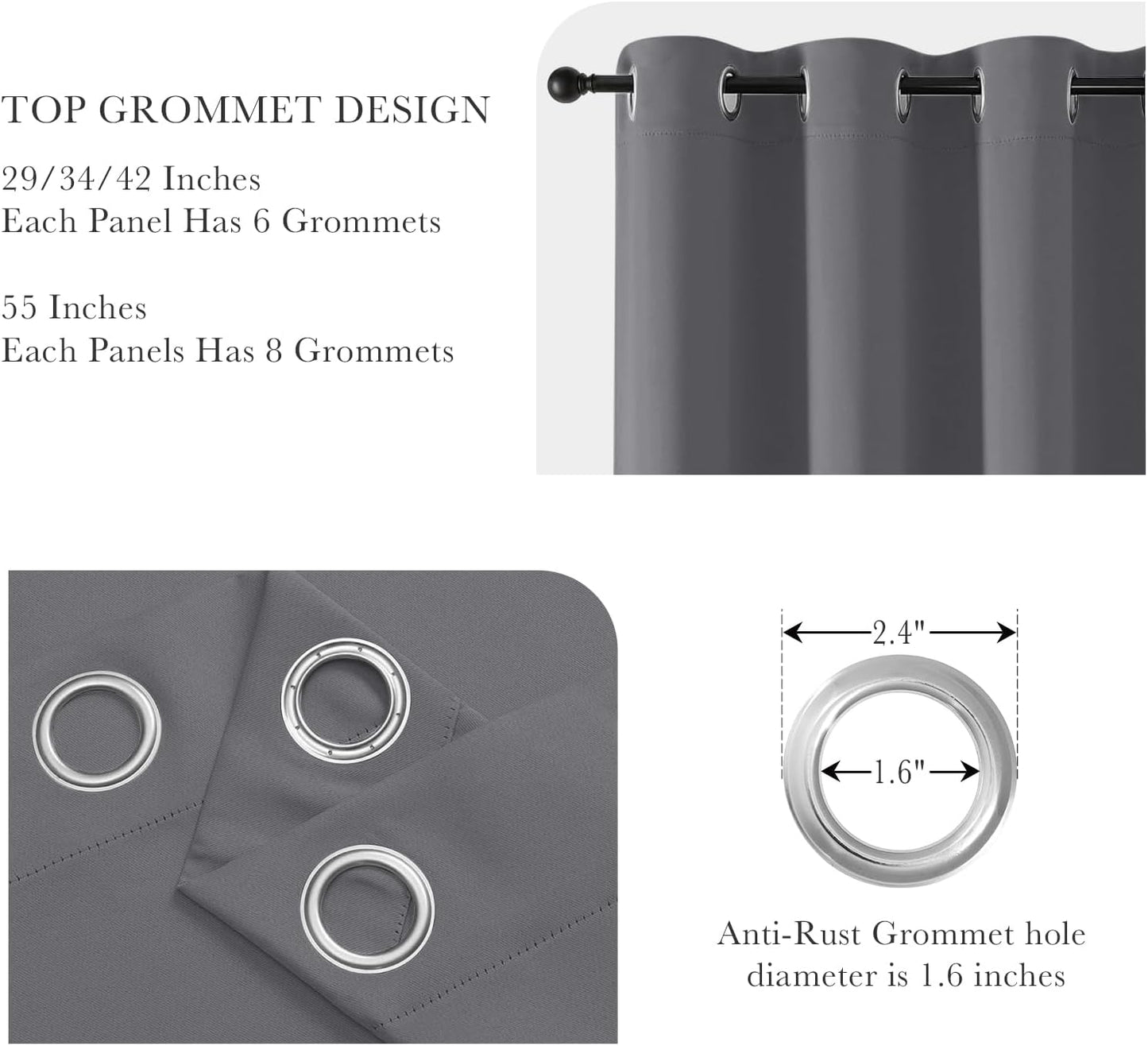 PONY DANCE Grey Blackout Curtains for Bedroom,Thermal Insulated Heat Blocking Room Darkening Drapes Grommet Long Window Treatments Curtains for Living Room,80 Inch Length 2 Panels Set, 42 Inch Wide