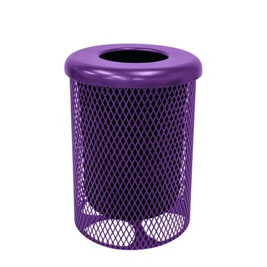 COATEDOUTDOORFURNITURE RFT-PUR Heavy Duty Round Trash Receptacle with Flat Top, Liner Included, 32 Gallon, Purple, Made in America