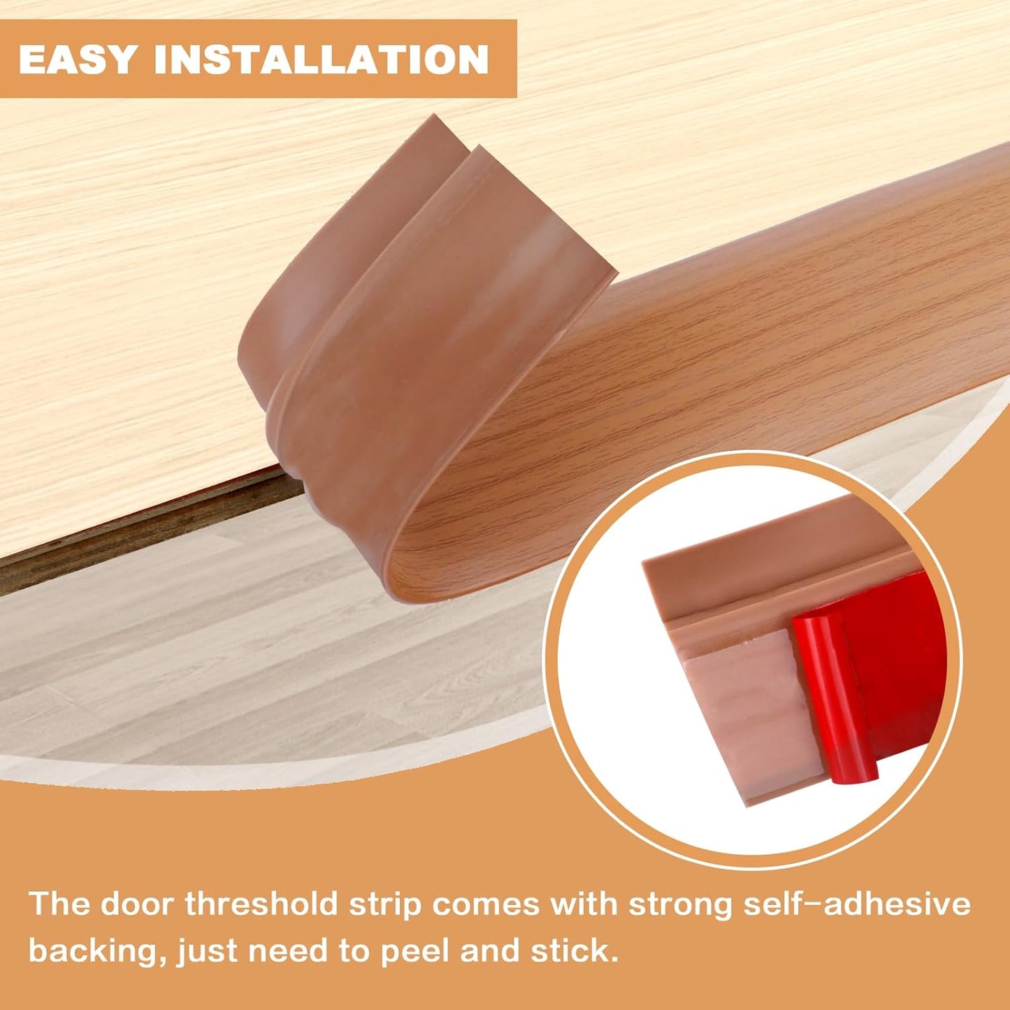 Vinyl Door Threshold Flooring Transition Strip Self Adhesive Carpet Edging Strip for Laminate Doorway Edge Threshold from 3/5" to 4/5" (Yellow Wood Grain, 10 Ft)