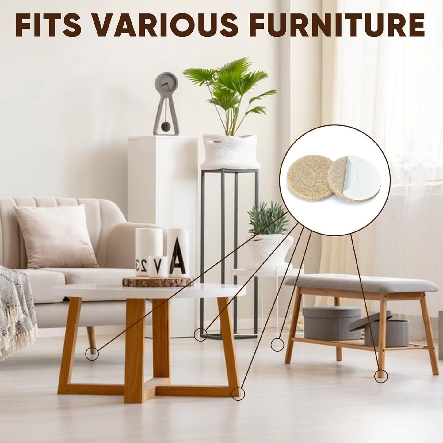 BALEINE 300PCS Felt Furniture Pads, Multi-Size Felt Pads for Chair Legs, Tables, Beds, Scratch-Reducing Floor Protectors for Hardwood Floors, Tile, Vinyl, and Laminate (300PCS, Beige)