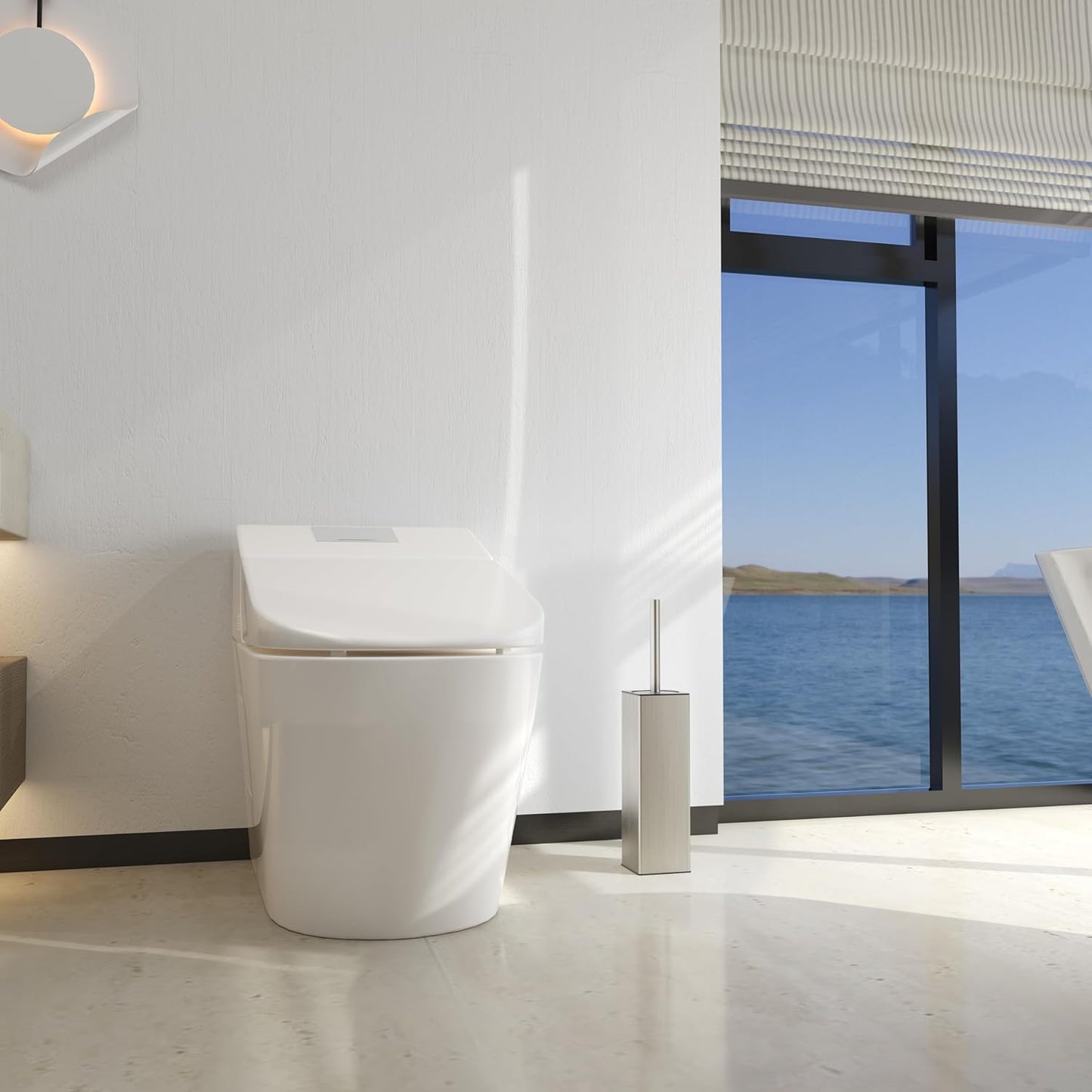 BGL Square Toilet Brush with Holder,Stainless Steel Rubber Painted Toilet Bowl Brush and Holder for Bathroom,2 Cleaner Brush Heads,Brushed Nickel