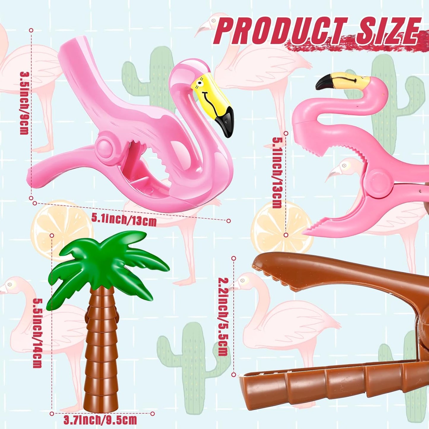 4 Pieces Beach Towel Clip Jumbo Size Chair Clips Towel Holder Clothes Pegs Christmas Stocking Clamp for Cruise Patio Pool Holiday Vacations(Flamingo, Coconut Palm,Pink, Green)
