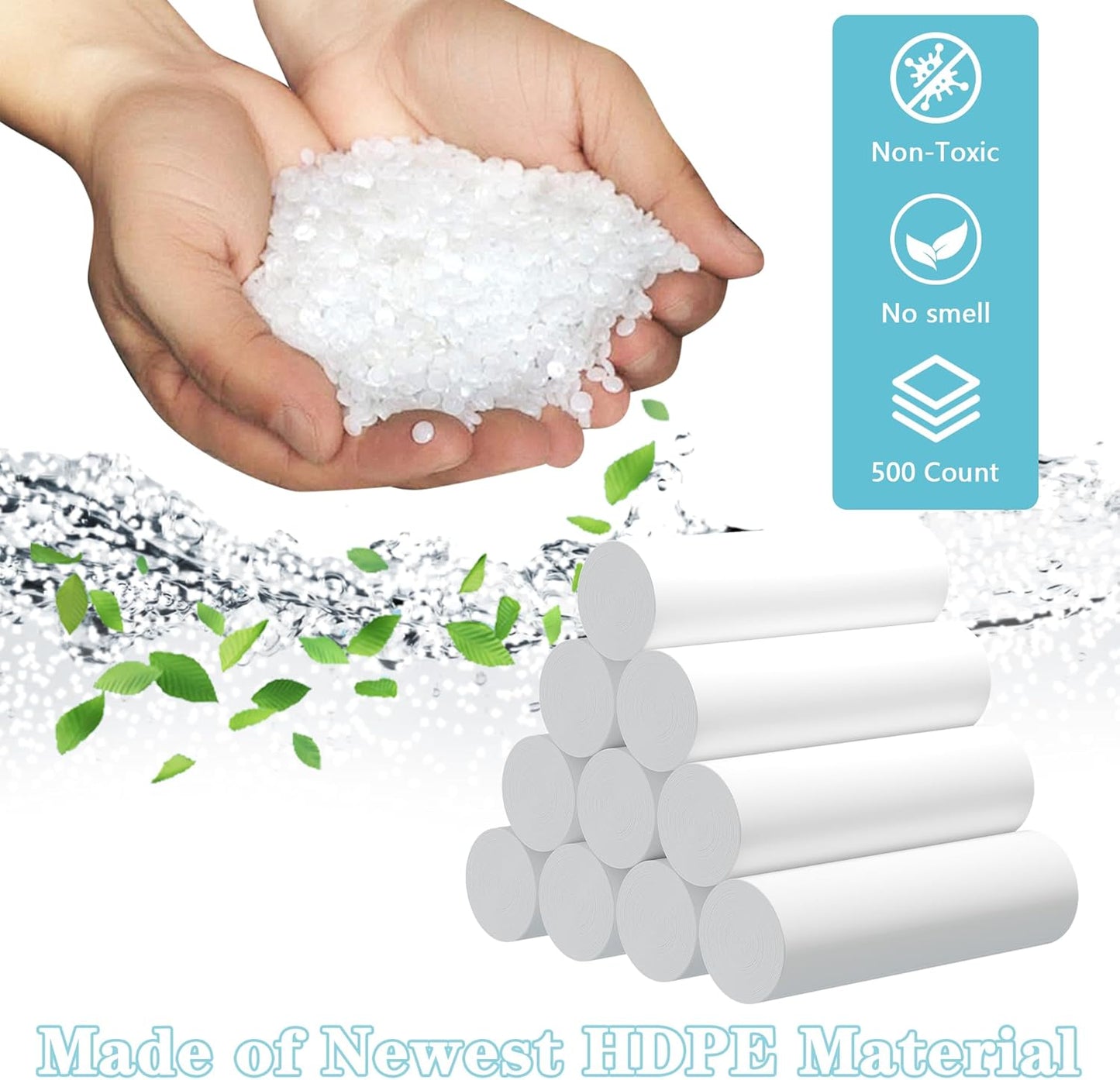 500 Count 5 Gallon Trash Bags, Strong Small Garbage Bags, Bathroom Trash Can Bin Liners, 4-6 Gallon Unscented White Wastebasket Liners for Kitchen Office Toilet and Bedroom