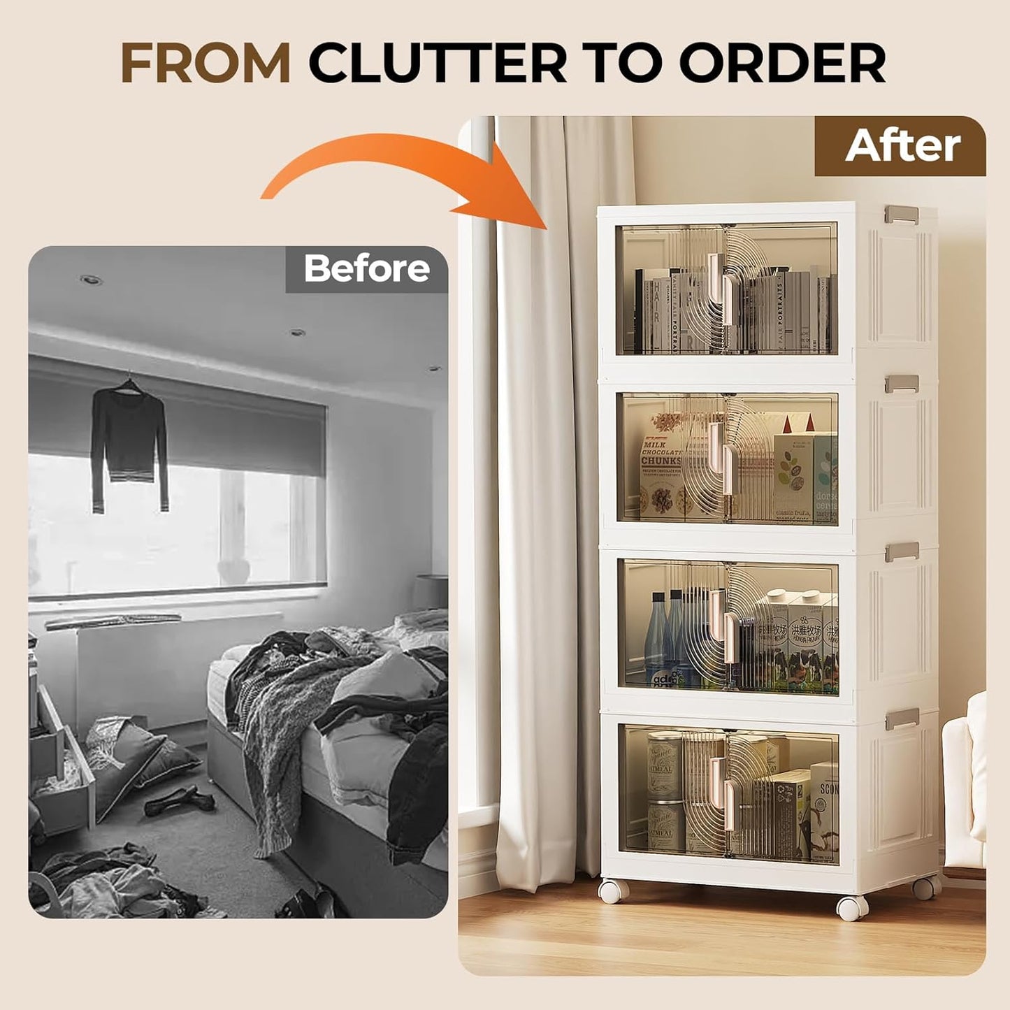 Elegant 2 Tiers Stackable Storage Bins for Home Organization, Moveable Plastic Storage Bins with Lids, Easy Assembled Storage Box for Closet Organizers and Storage Dorm 22" W x 12.4" D x 26" H