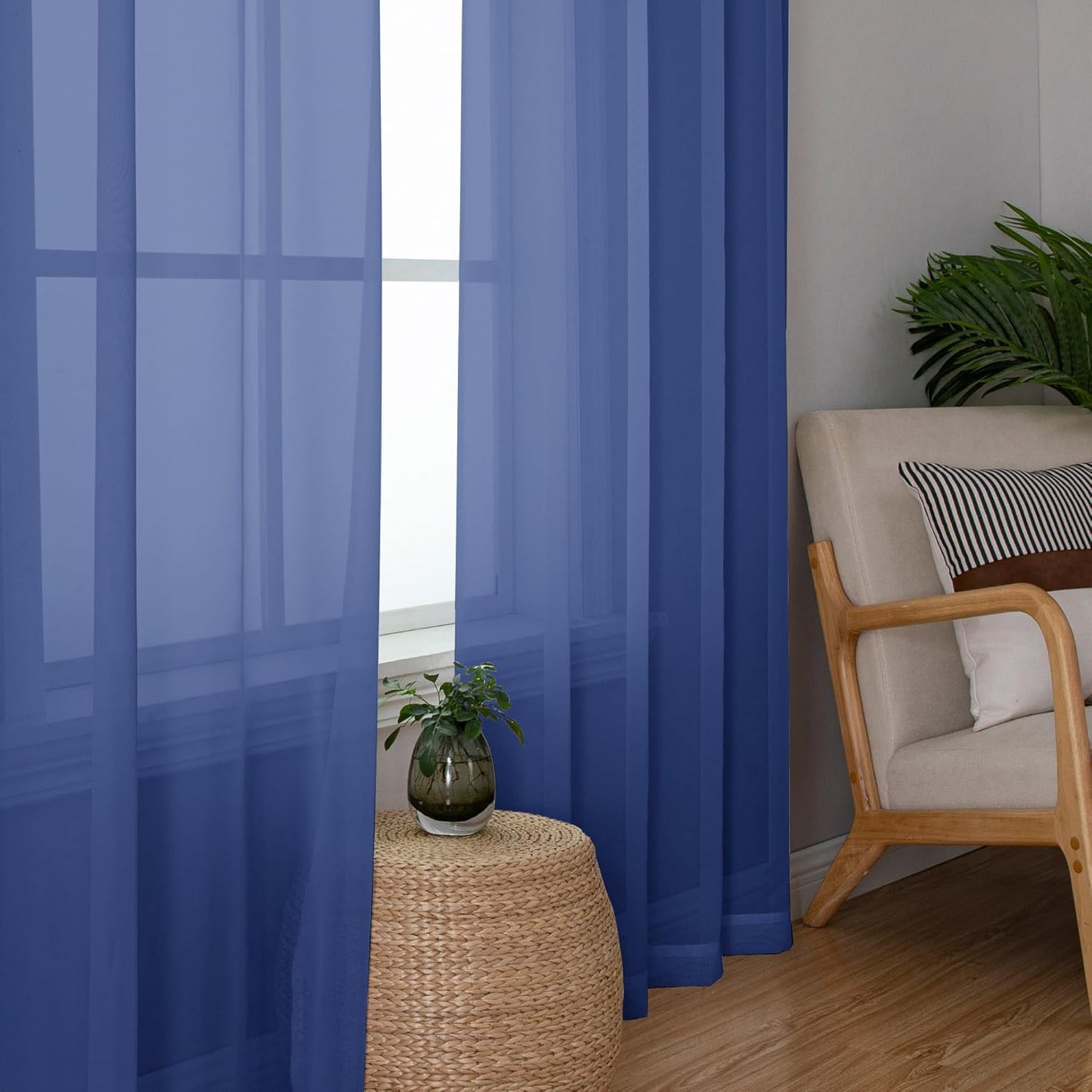 Chyhomenyc Royal Blue Sheer Curtains 96 inches Long 2 Panels, Light Filtering Soft Airy Solid Elegant Voile Window Treatment Drapes for Bedroom Living Room Wedding Party Decor, 42 Wx96 L, 8FT L