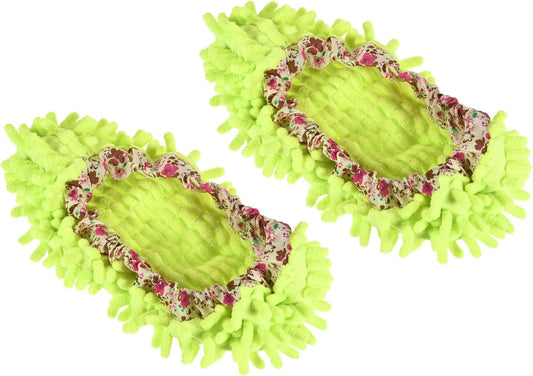 1 Pair Washable Cleaning Shoes Cover - Floor Cleaning Dust, Chenille Microfiber Duster Mop Slippers, Apply to House Office Room (Green)