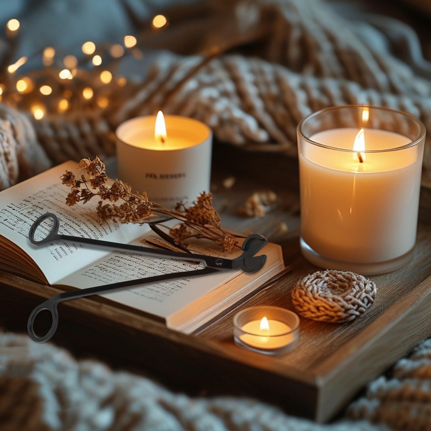 6-Piece Black Candle Wick Trimmer, Polished Wick Cutter Scissor, Premium 430 Stainless Steel Candle Wick Cutter, Wick Clippers Scissor for Elegant Candle Care