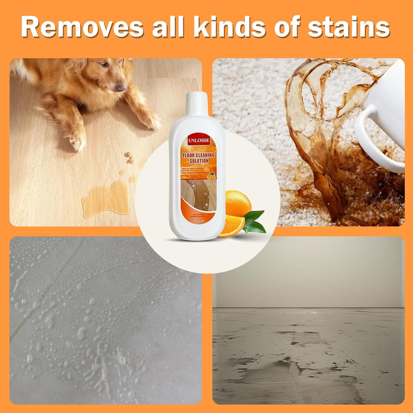 Floor Cleaning Solution for Multiple Hard Floors - 34 fl oz Floor Cleaner, For All Robot Vacuums with Mopping and Cordless Wet/Dry Vacuum Mops, Deep Clean for Tile, Wooden Floor, Laminate (Orange)