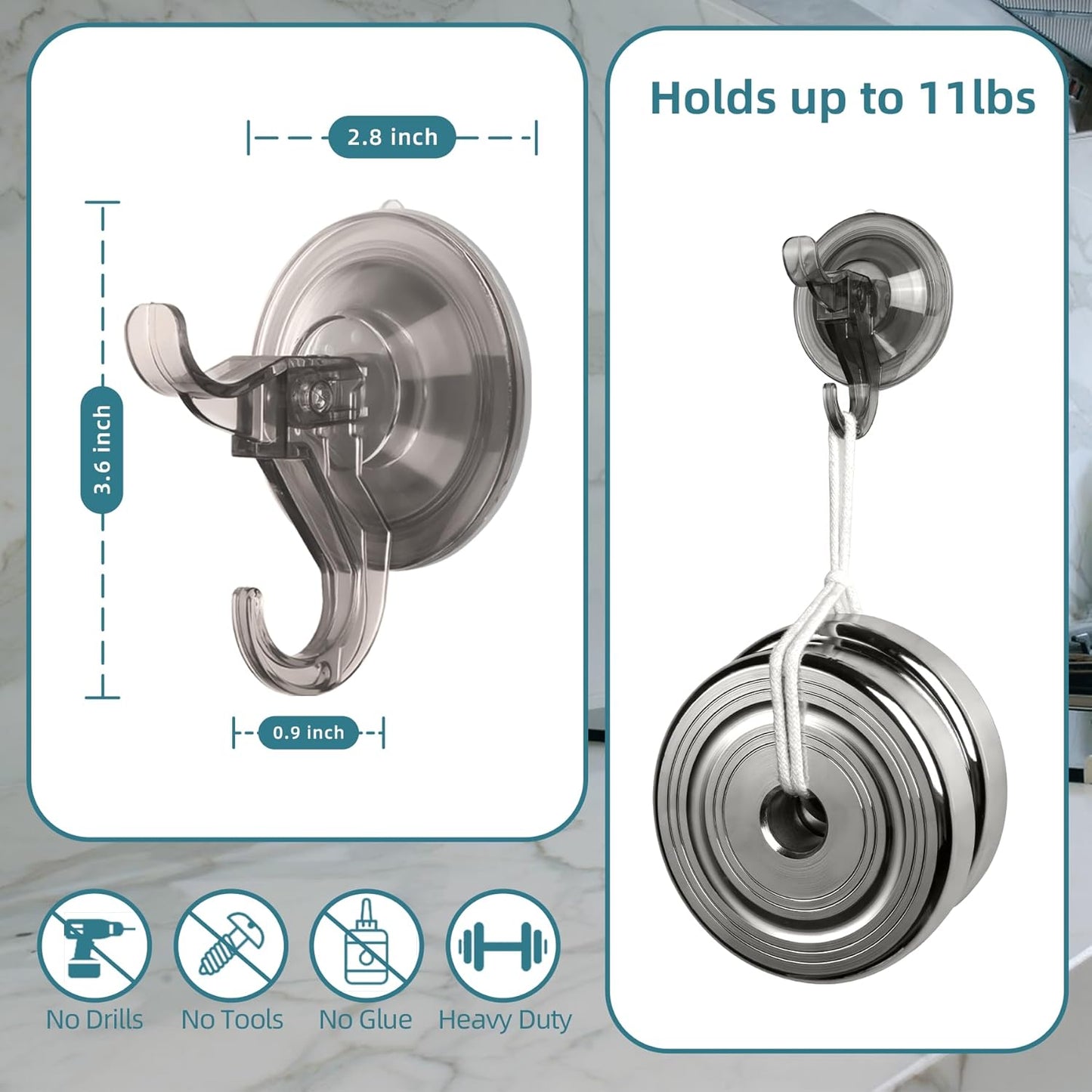 Antimbee 10 Pack Reusable Suction Hooks, Removable Small Suction Cups for Shower, Bathroom, Glass, Door, Windows, Kitchen - Up to 11 lbs on Smooth Surface (Transparent Gray)