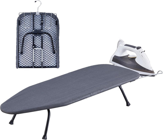 Foldable Table Top Ironing Board with Iron Rest, Portable Ironing Board Small with Heat Resistant Cotton Cover, Mini Iron Board for Small Space and Travel, 31"x12", Black