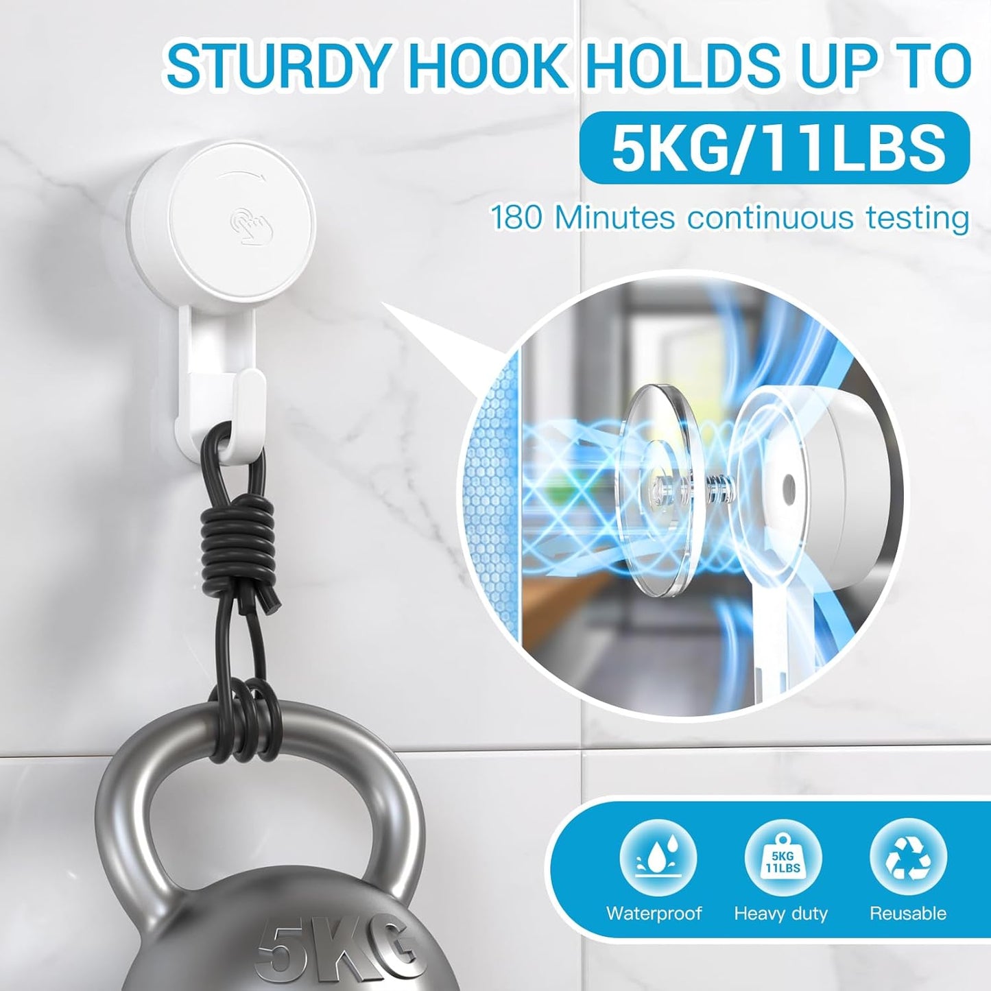 LUXEAR Suction Cup Hooks Reusable Suction Hooks for Shower Wall Vacuum Bathroom Suction Holder Removable Window Glass Door Suction Hanger for Bathroom Kitchen Heavy Duty Hook for Wreath (4 Pack)