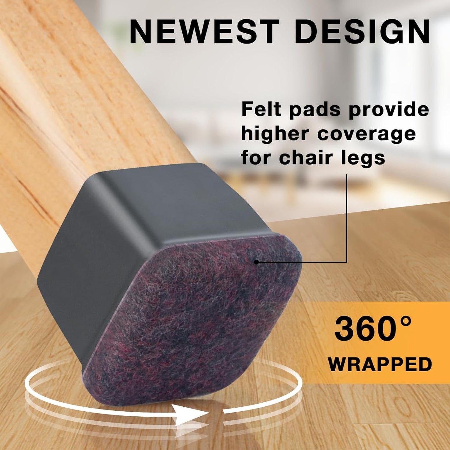 16 Pcs Chair Leg Floor Protectors Square, Silicone Chair Leg Protectors for Hardwood Floors, Chair Leg Caps Covers Protect Wooden Floors from Scratching, Thick, Won't Tear (Fit: 1-1/10" - 1-3/10")