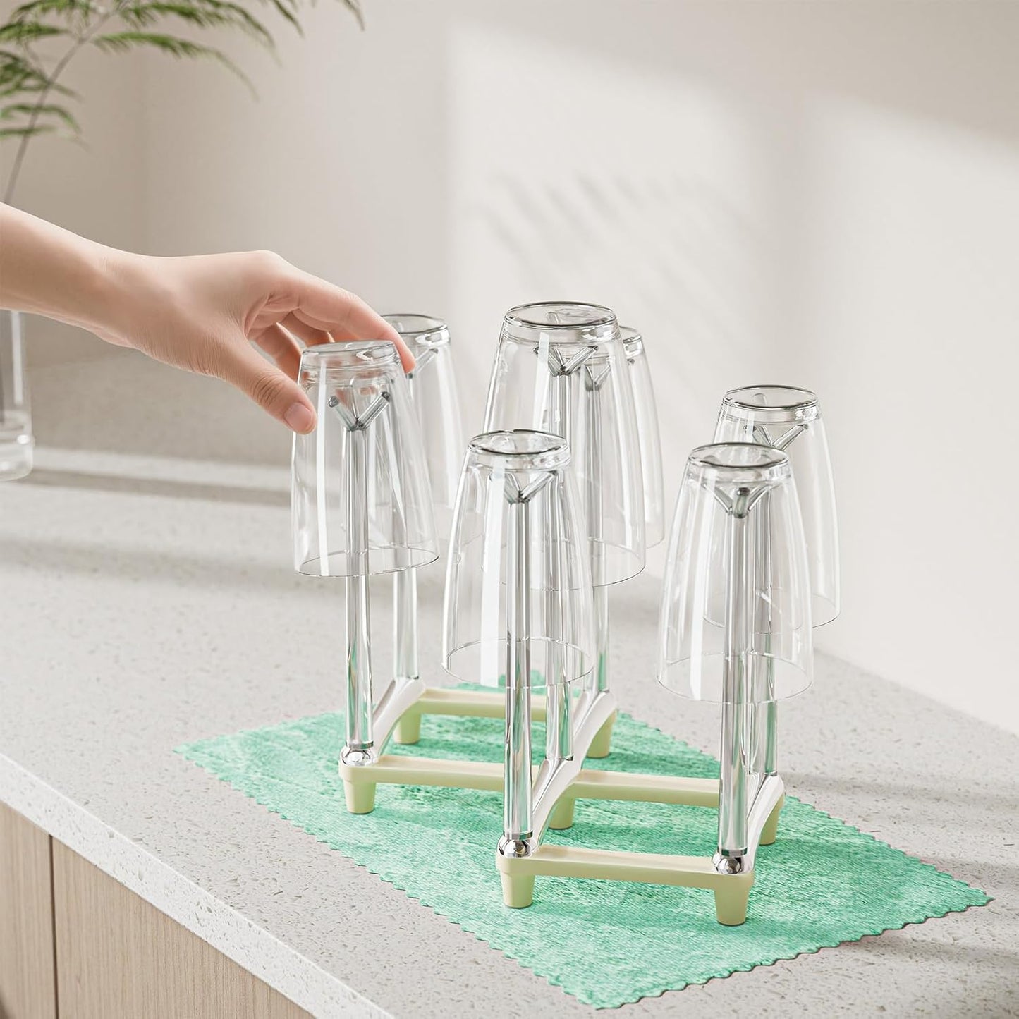 Marbrasse Retractable Cup Drying Rack, Drinking Glass and Sports Bottle Drainer Stand, Plastic Bag Dryer with Non-Slip Bottom for Kitchen Countertop, 2p - White