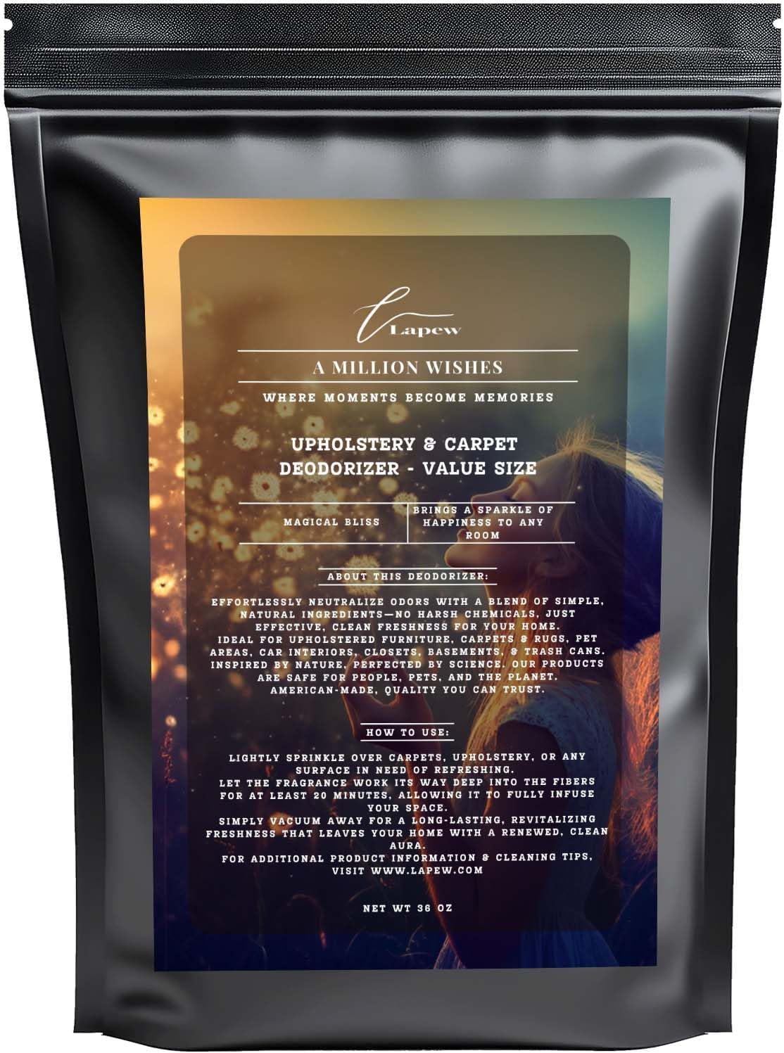 A Million Wishes Carpet Freshener Powder Refill 36 oz | Powerful Odor Eliminator for Home | Upholstery Deodorizer | Carpet Deodorizer | Pet Urine | Cat Litter Box | A Thousand Wishes Fragrance