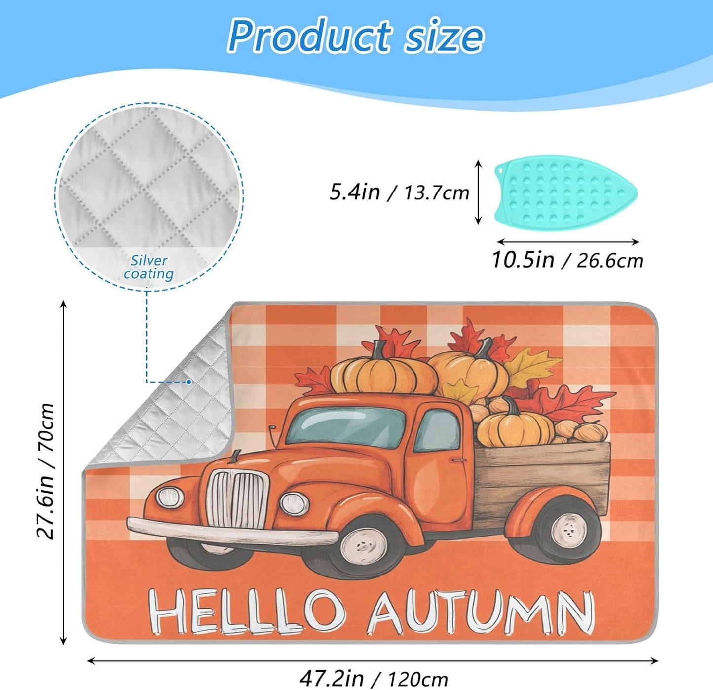 Ironing Mat Portable Ironing Pad Ironing Blanket for Table Top Heat Resistance Double-Side Using Travel Large 47.2 x 27.6 Inch Foldable Lightweight Autumn Truck Pumpkin Leaves