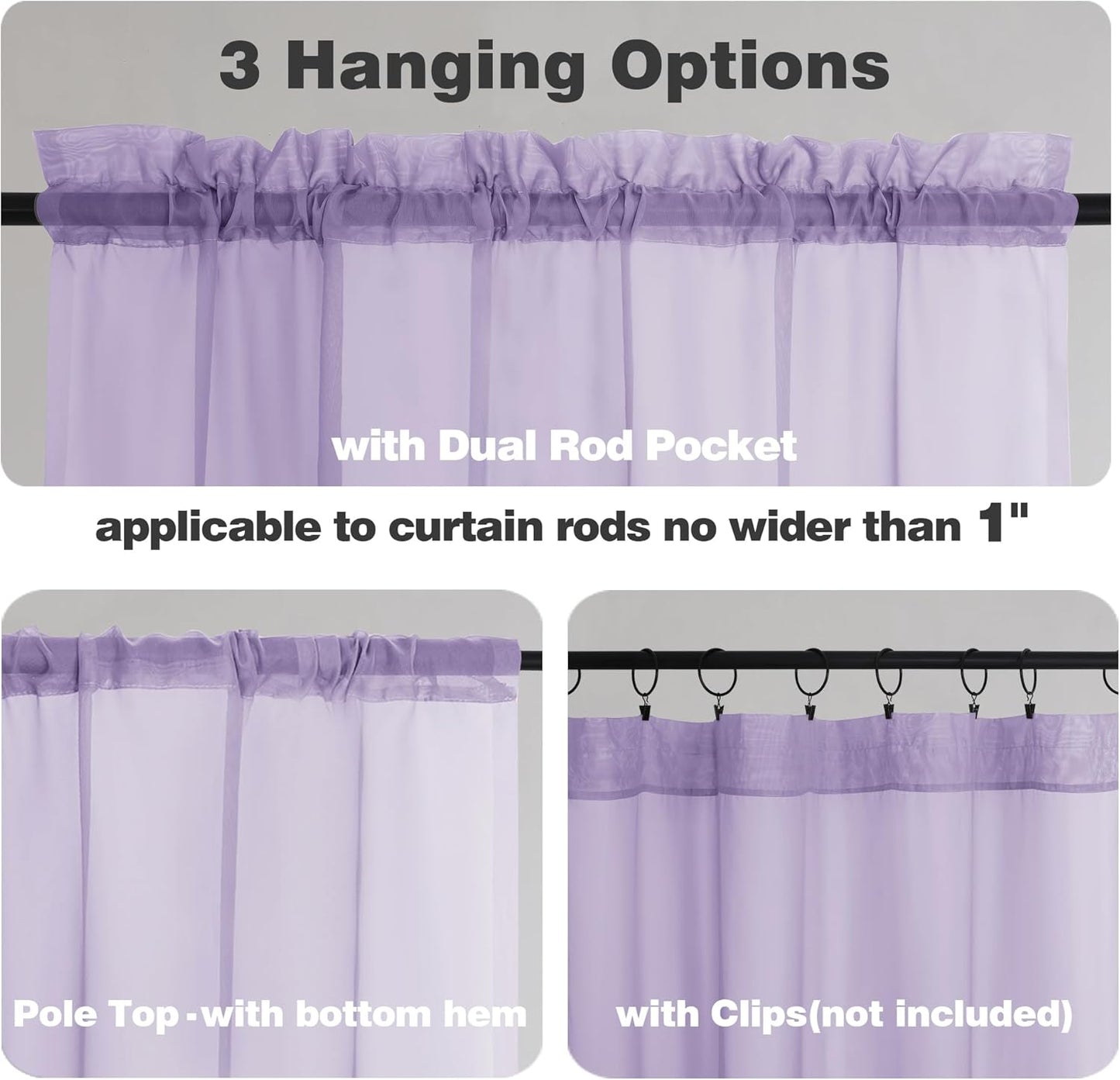 Chyhomenyc Lilac Sheer Curtains 84 Inch Length 2 Panels, Light Filtering Soft Airy Voile Rod Pocket Sheer Window Drapes for Bedroom Living Room, Each 42Wx84L Inches