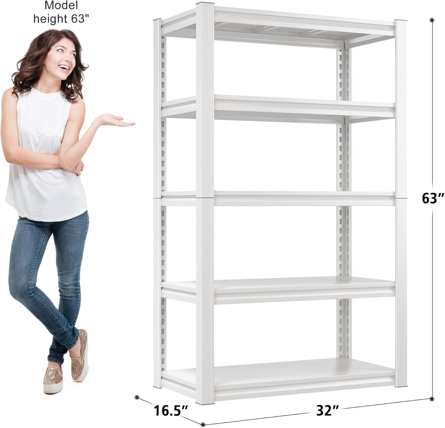 Raybee Garage Shelving Heavy Duty 2000LBS Storage Shelves 5 Tier Metal Shelving Unit White Metal Shelves Pantry Shelf for Kitchen Closet Basement Warehouse 4 Pack