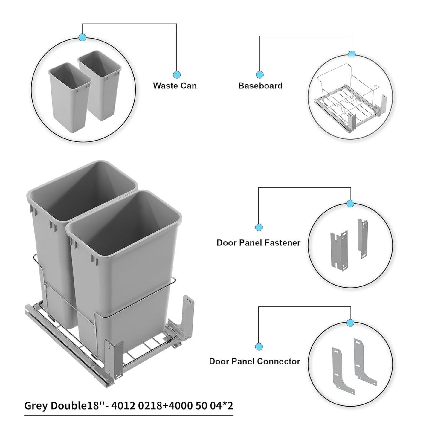 Dowell B18 Aluminum Base Wastebasket Pullout with Door Mount and Two 50Qt/13Gal Plastic Bins (4012 0218+50x2)