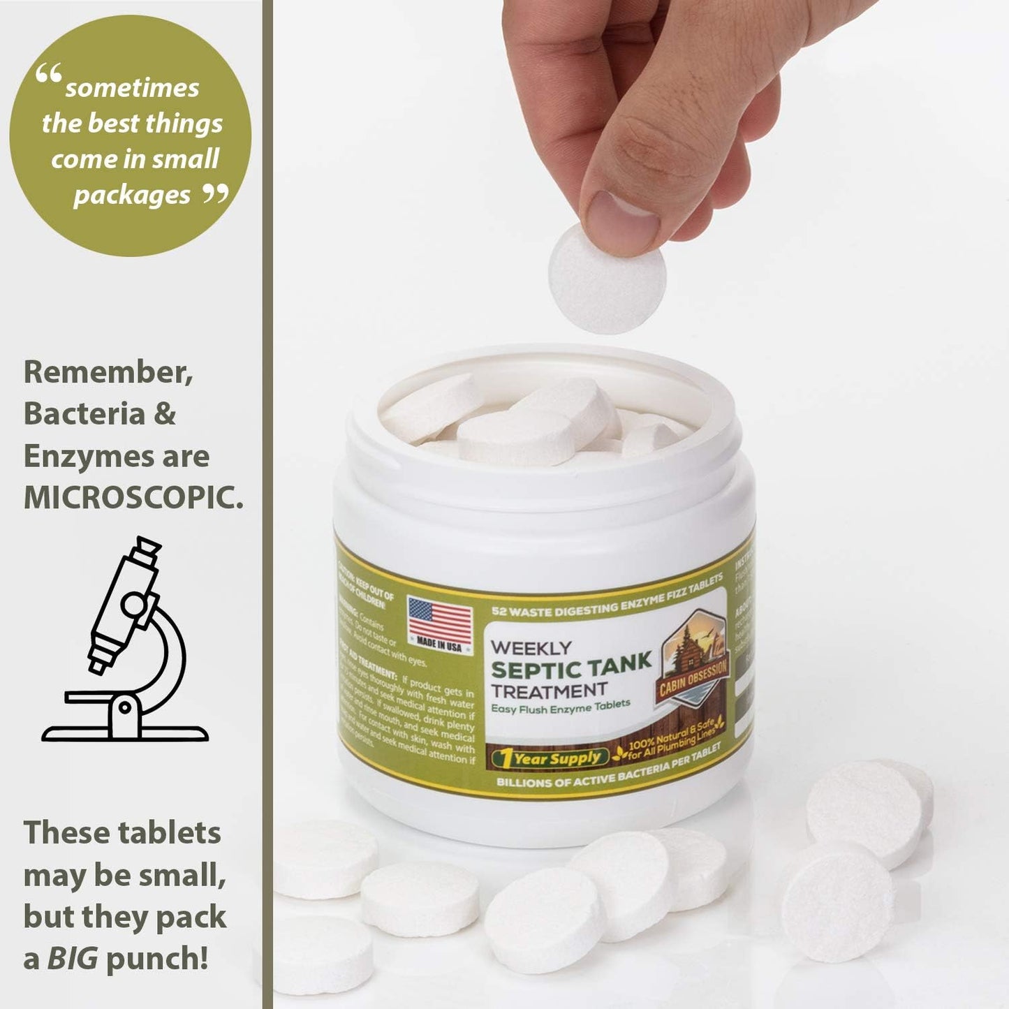 52 Weekly Septic Tank Treatment Fizz Tablets – Easy Flush Bio Toilet Tabs with Billions of Active Bacteria per Tablet – 1 Year Supply - 100% Natural & Safe for All Plumbing & Drain Lines…