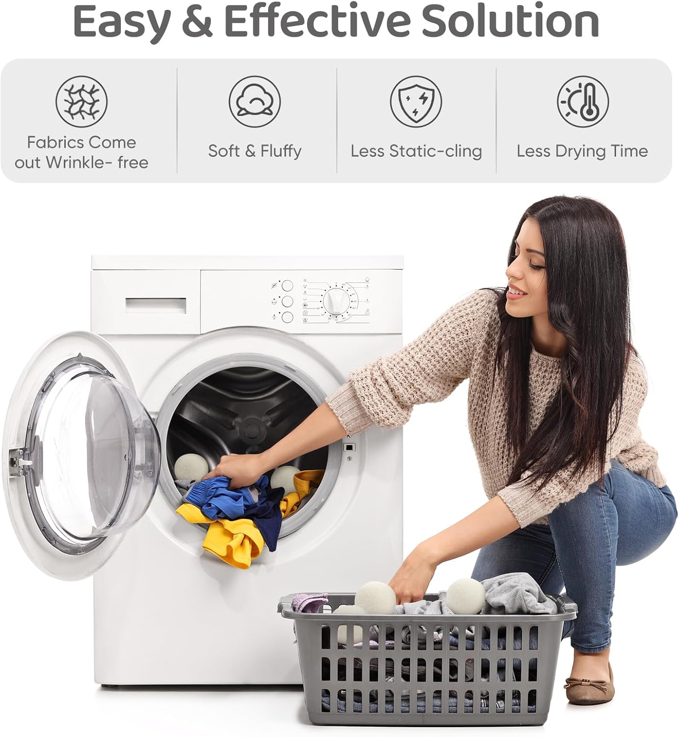 Wool Dryer Balls 6 Pack, Natural Fabric Softener, Dryer Balls Laundry Reusable, Reduces Clothing Wrinkles and Saves Drying Time (White)