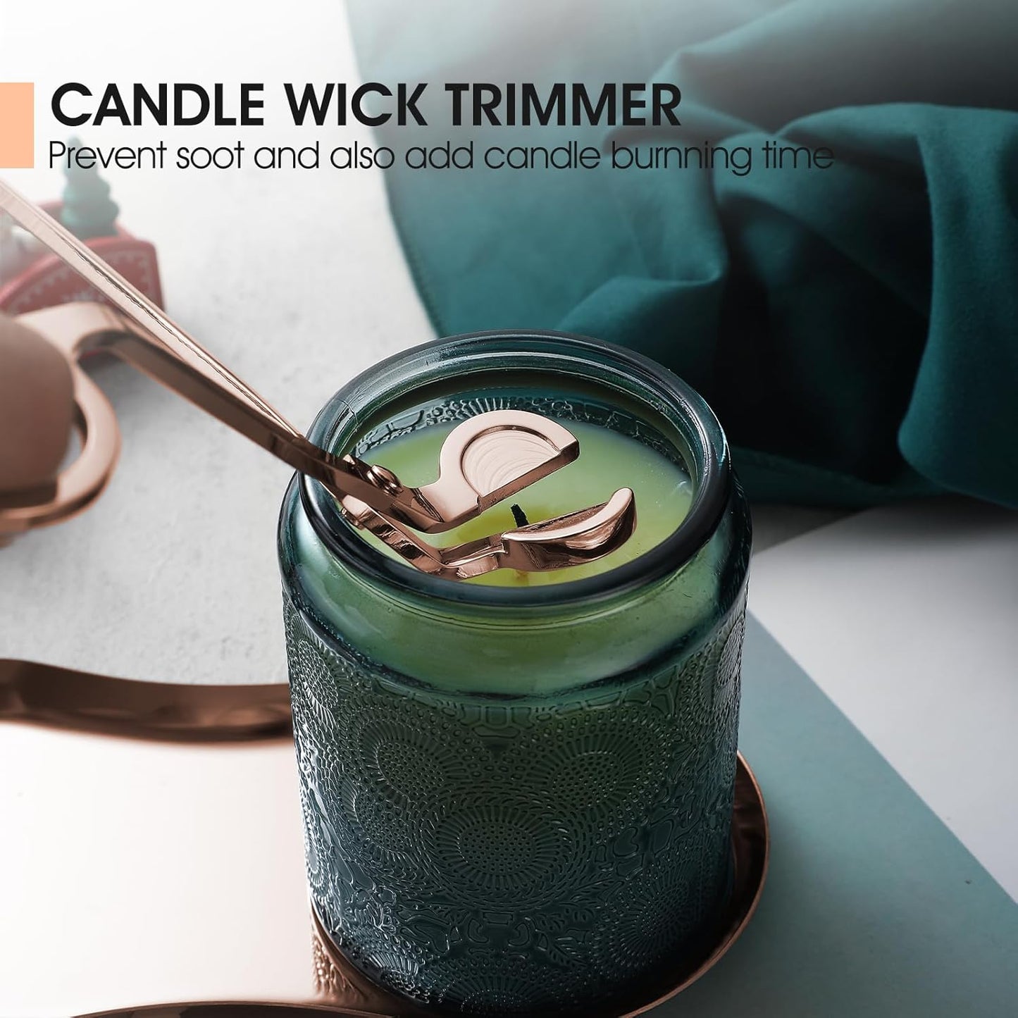 PATOISE 4 in 1 Candle Accessory Set, Candle Wick Trimmer Cutter Mini, Candle Snuffer, Candle Wick Dipper, Tray Holder in Gift Package for Candle Aromatherapy Lovers(4PCS Rose Gold)