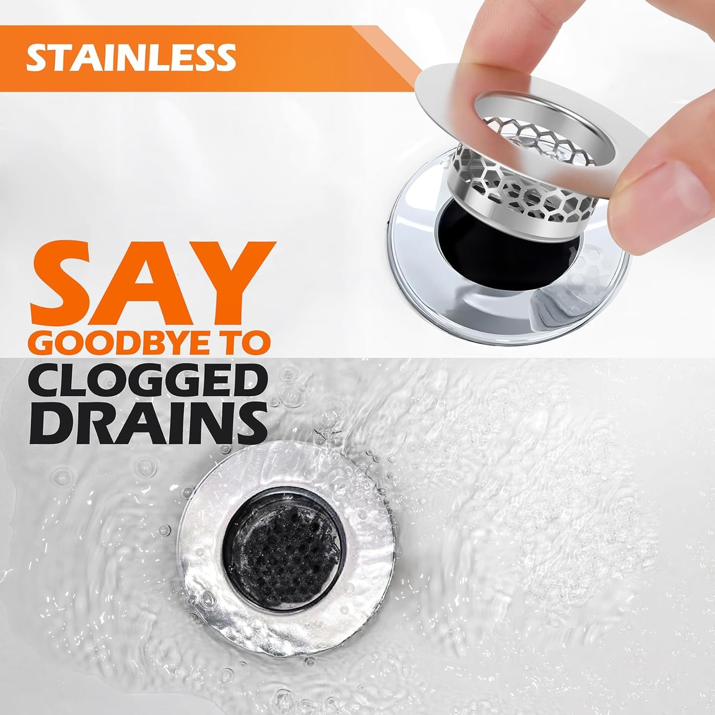 Bathroom Sink Strainer, Bathtub Lavatory Sink Drain Strainer Hair Catcher for Laundry, Mop Pool, Utility, Slop, RV Sink, Stainless Steel Drain Filter。Fit Hole Size from 1.25" ，3 Pack (1.1”)