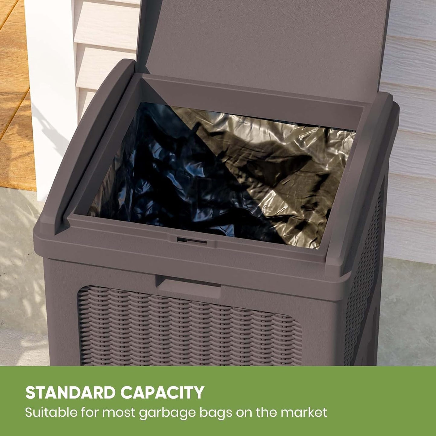 Patiowell 36 Gallon Outdoor Trash Can, Resin Outdoor Garbage Can with Lid for Patio, Backyard, Deck, Dark Brown