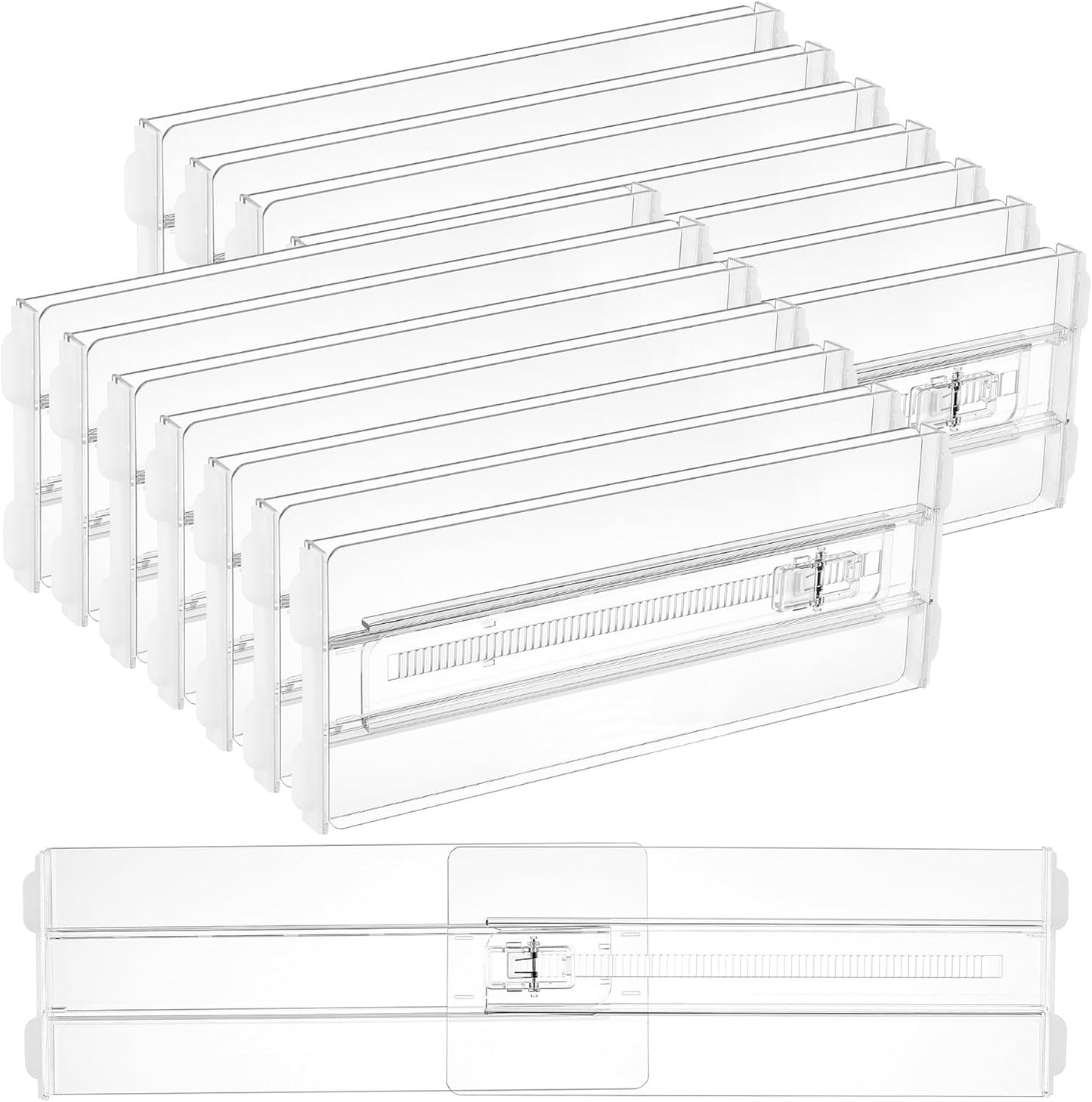 Vtopmart 14 Pack Drawer Dividers for Clothes, 4" High 10.2"-16.6" Adjustable Expandable Dresser Drawer Organizer, Clear Plastic Separators for Dresser, Baby Clothing, Underwear, Cosmetic, Toiletries