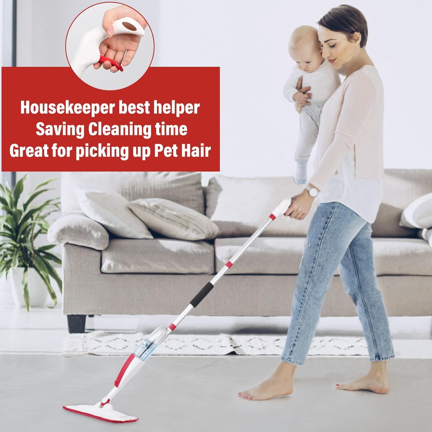 Mops for Floor Cleaning Wet Spray Mop with 14 oz Refillable Bottle and 2 Washable Microfiber Pads Home or Commercial Use Dry Wet Flat Mop for Hardwood Laminate Wood Ceramic