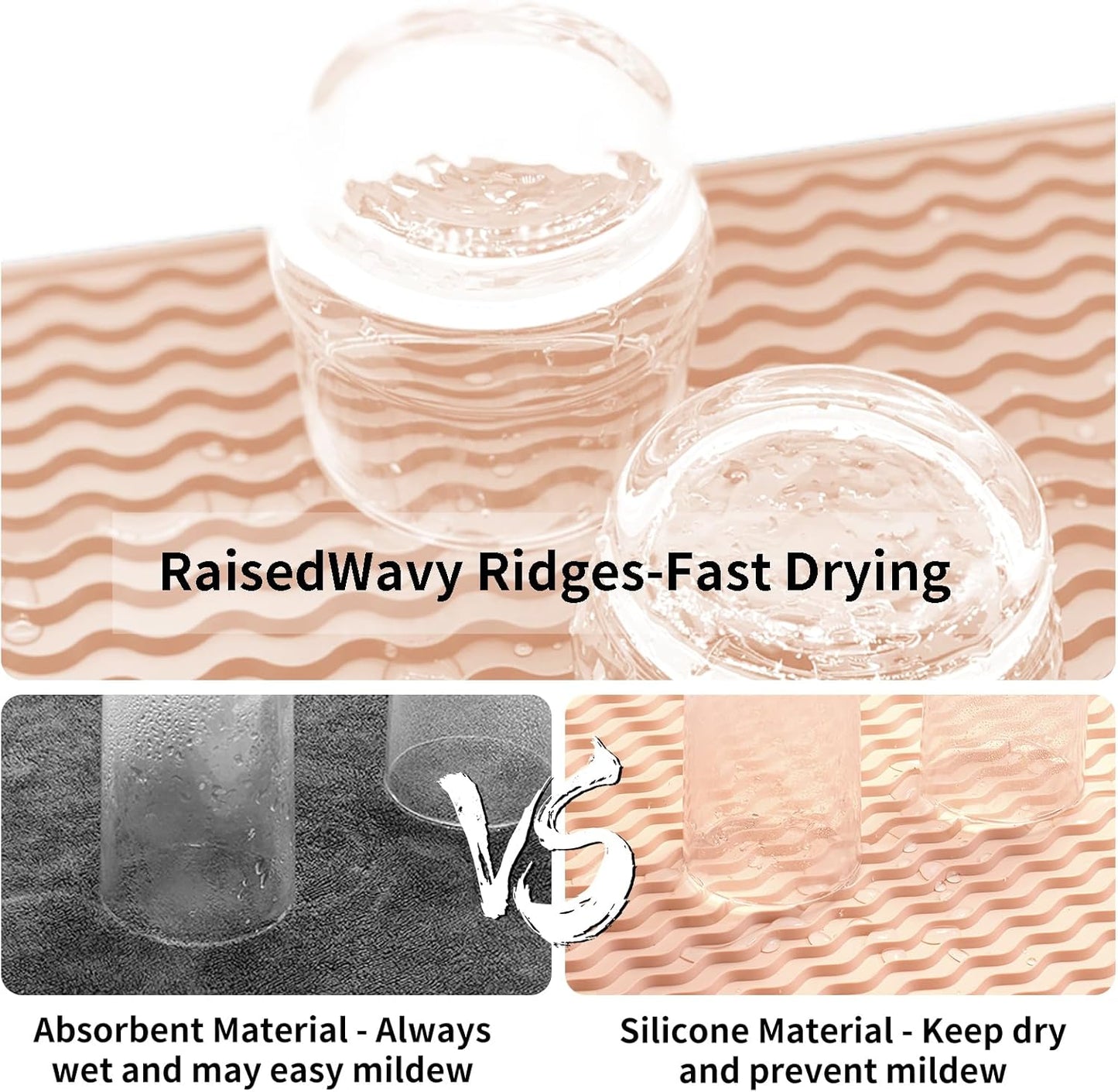 ZLR Silicone Dish Drying Mat for Kitchen Counter, Eco-Friendly Fast Dry Dish Mat, Easy Clean Multi Usage Drying Matt, Heat Resistant Trivet, 12" x 12" Middle, Peach Pink