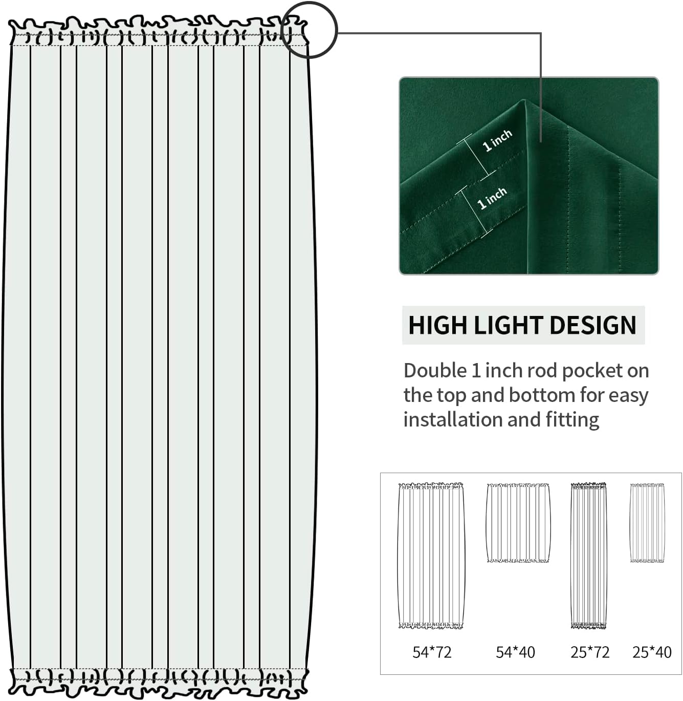 DWCN French Door Curtains – Rod Pocket Thermal Blackout Curtain for Doors with Glass Window, Kitchen and Patio Doors for Privacy, 25 X 72 Inches Long, 1 Curtain Panel with Tieback,Hunter Green