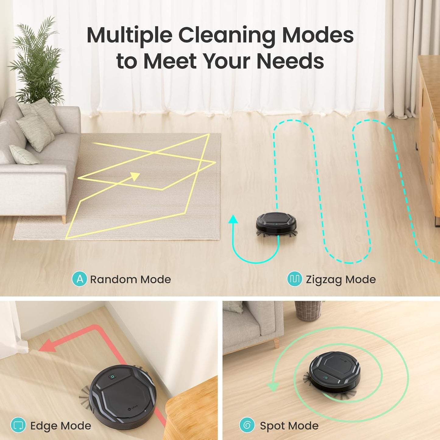 Lefant Robot Vacuum Cleaner M210 Pro,Slim,Quiet,2200Pa Suction,120 Min Self-Charging Robotic Vacuums, Freemove 3.0,WiFi/APP/Alexa,6 Cleaning Modes Ideal for Hard Floors Pet Hair Low Carpet,Black