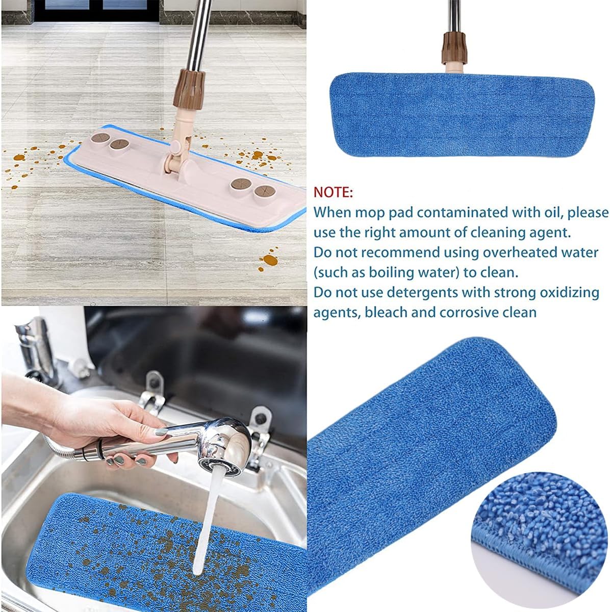 10 Pack Spray Mop Replacement Pads for Wet/Dry Mops, Reusable Flat Mop Heads Microfiber Mop Pads Compatible with Bona Floor Care System, Blue