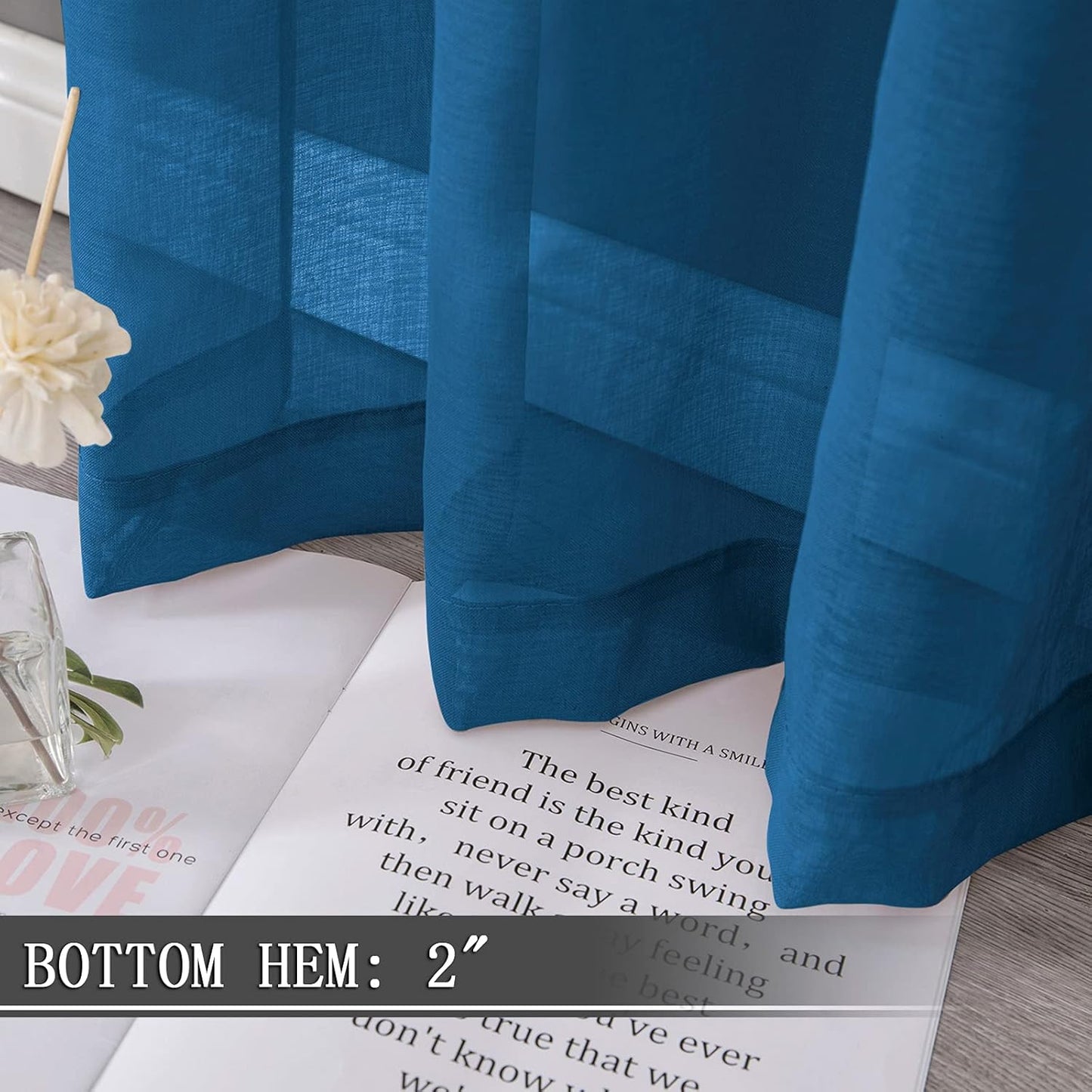 Tollpiz Sheer Curtains Bedroom Linen Textured Curtain Sheers Light Filtering Voile Rod Pocket Curtains for Living Room, 38 x 84 inches Long, Classic Blue, Set of 2 Panels