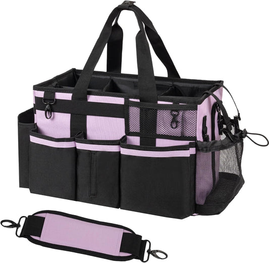 Wearable Cleaning Caddy, Cleaning Caddy Supplies Organizer with Handle & Shoulder Straps for Housekeepers, Under Sink & Car Cleaning Tool Organizers Bag with 4 Foldable Divider (Lilac)