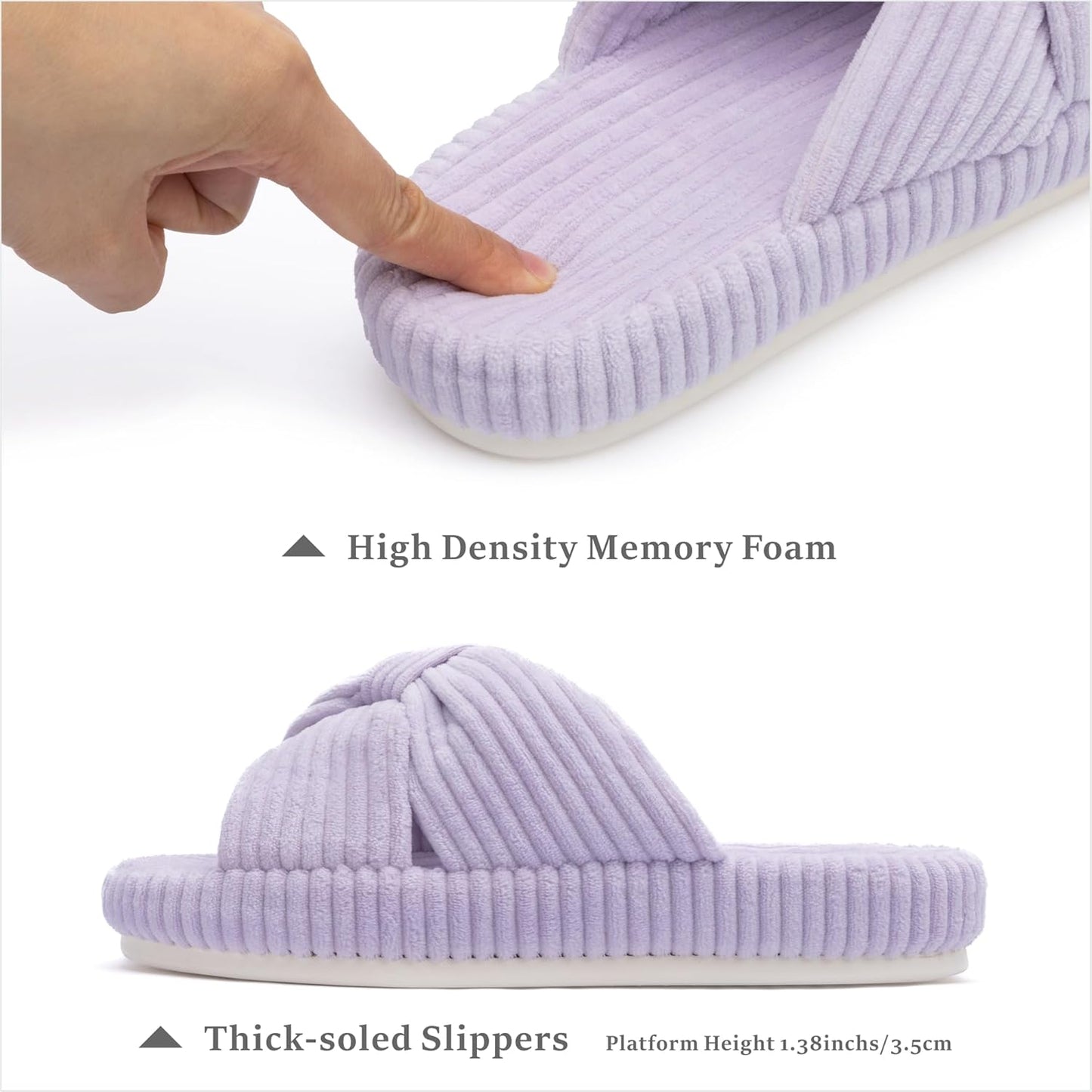 Chantomoo Slippers for Women Memory Foam House Bedroom Corduroy Bow Crossbands Slide Slipper Shoes Comfy Trendy Gift Slippers