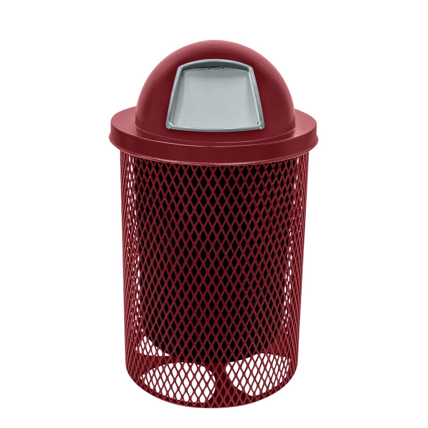 COATEDOUTDOORFURNITURE RDT-BUR Heavy Duty 32 Gallon Round Trash Receptacle, Liner Included, Burgundy with Dome Lid, Made in America