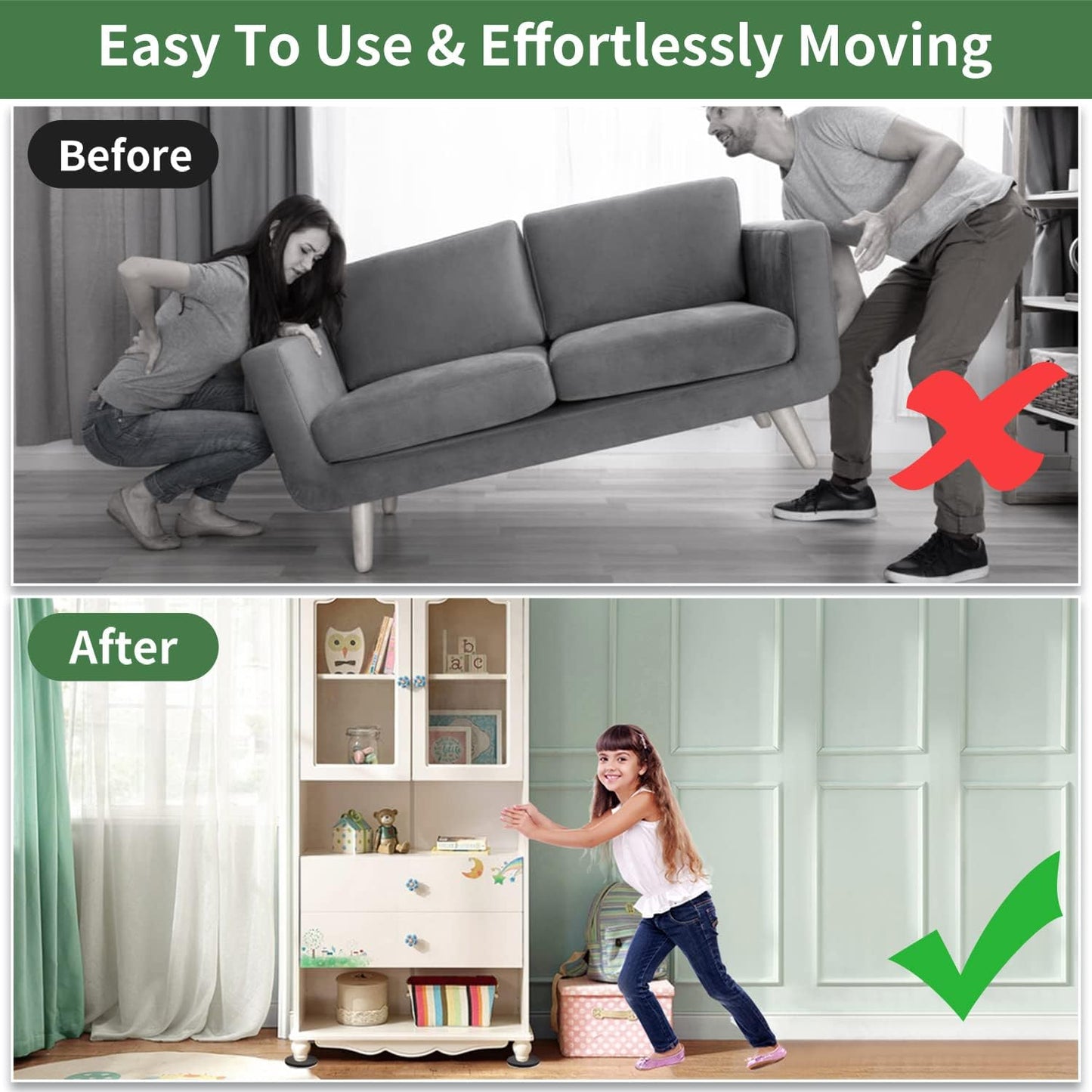 Ezprotekt 2.5" Felt Furniture Movers Sliders for Hardwood Floors, 24 Pcs Reusable Round Felt Furniture Moving Pads for Sofa Desk Couch Cabinet, Furniture Glides Easily and Quickly (Black)