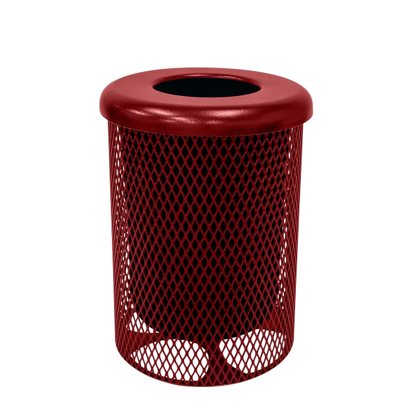 COATEDOUTDOORFURNITURE RFT-TXTBUR Heavy Duty 32 Gallon Round Trash Receptacle, Liner Included, Textured Burgundy with Flat Top, Made in America