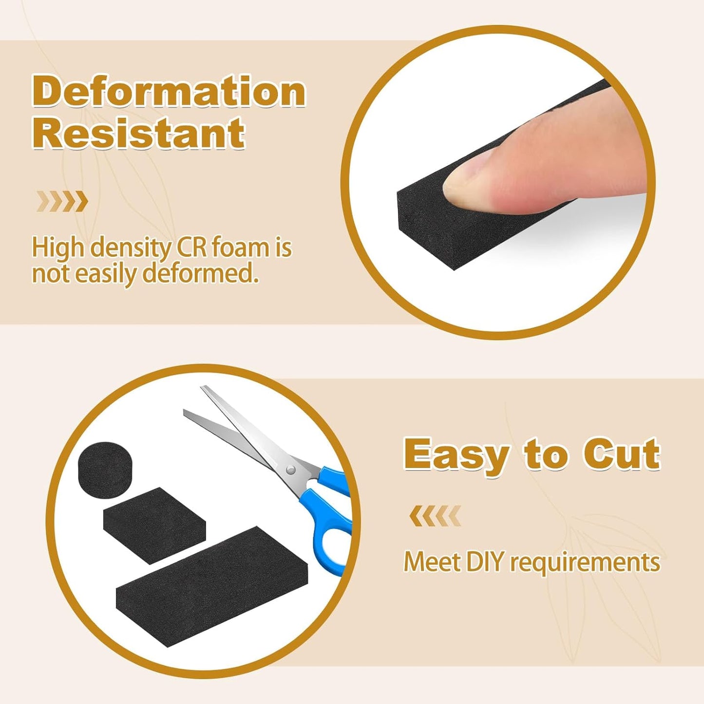 Weather Stripping High Density, 1/2 in x 1/2 in Soundproof Door Seal Strips, Weatherproof Foam Insulation Tapes for Windows Doors, Easy Cut to Size, 2 Rolls Total 13Ft