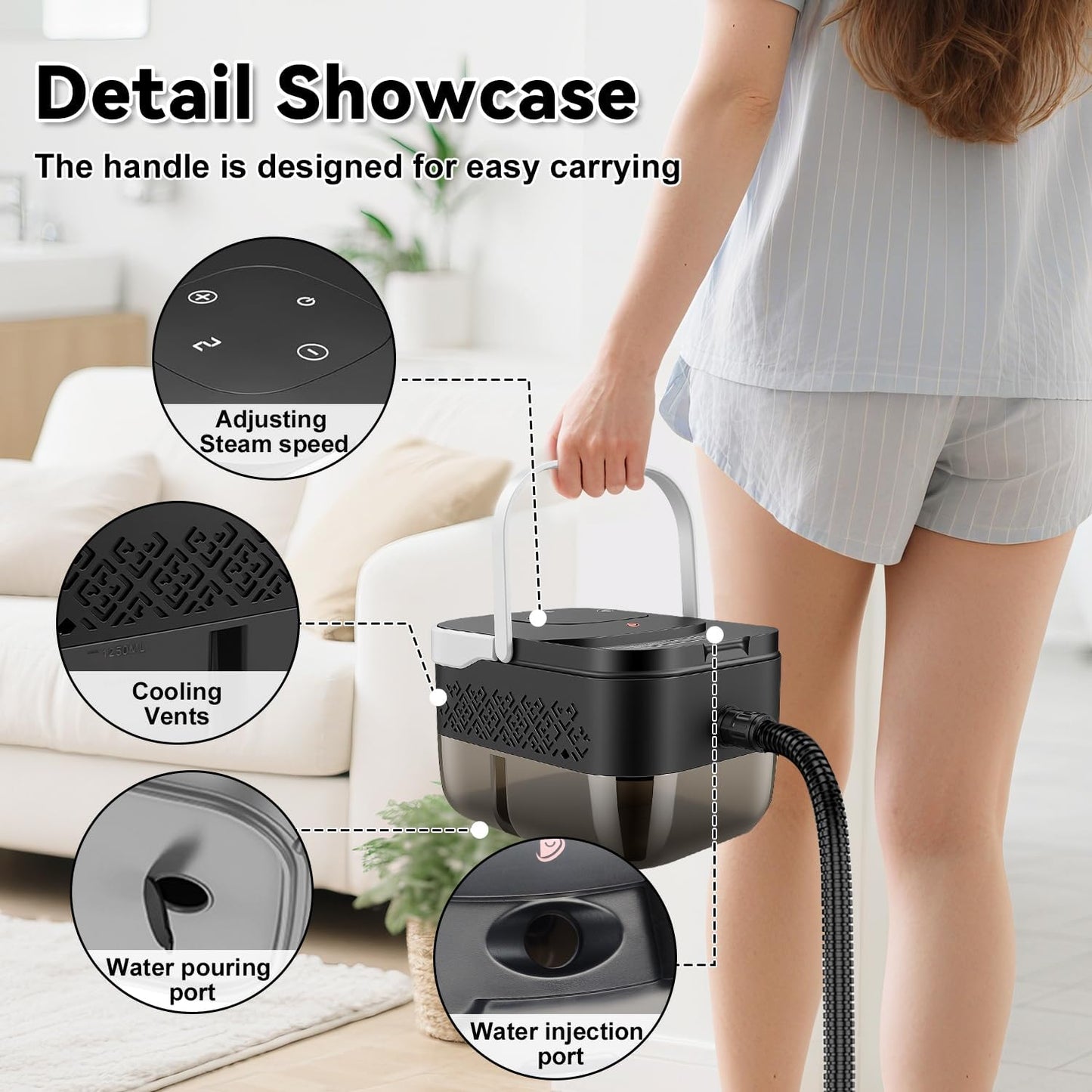 Steam Cleaner for Home, 2500W Portable Handheld Steamer for Cleaning, Large Capacity Tank Pressurized Steam Cleaning Machine for Car, Bathroom, Kitchen, Furniture, Grout, Floor, Tile