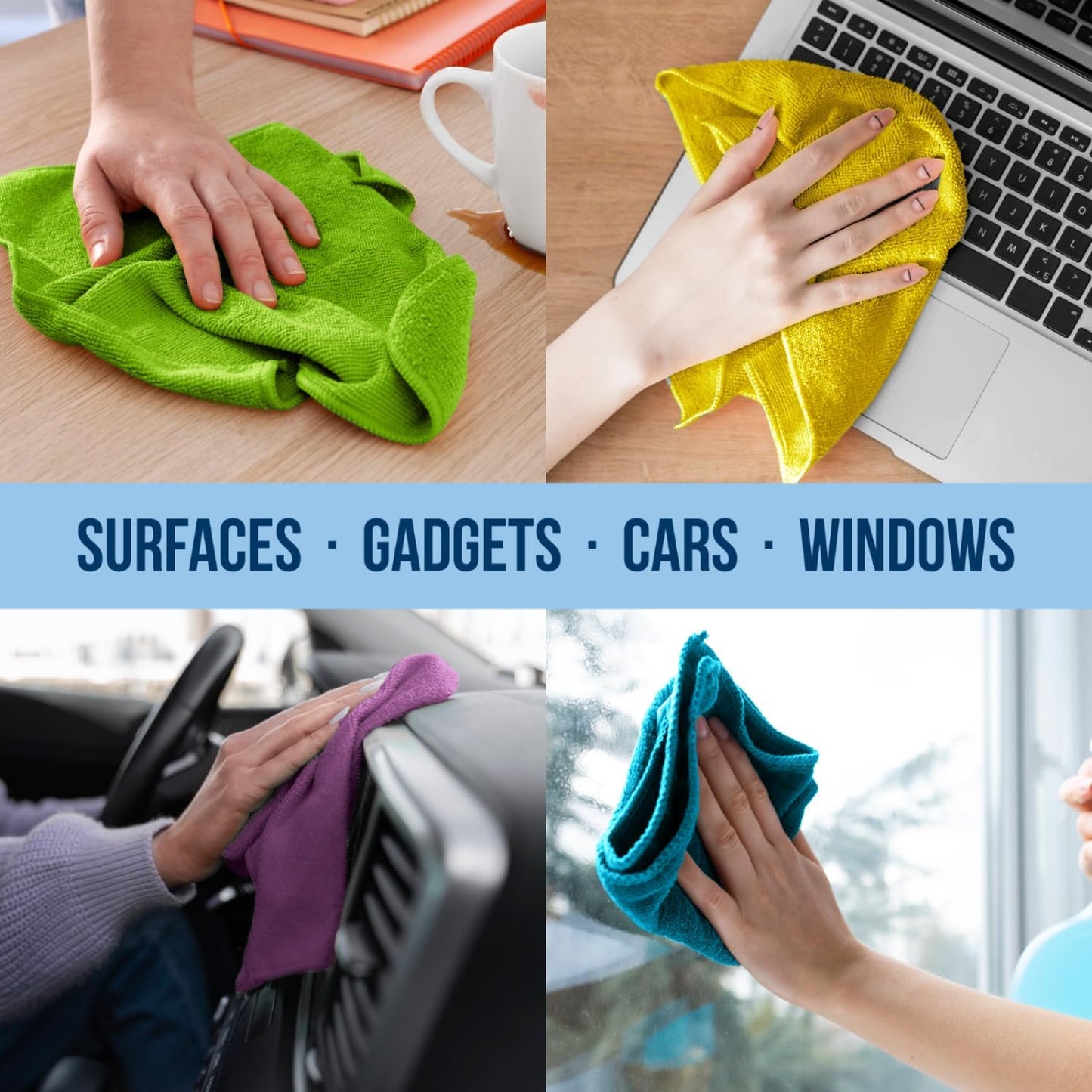 GREEN LIFESTYLE Chamois Cloth, Microfiber Cleaning Cloth 150 Pack, Borderless Towels Cleaning, Car Microfiber Towel, Drying Wash Towels (11.5" x 11.5", Multicolor)