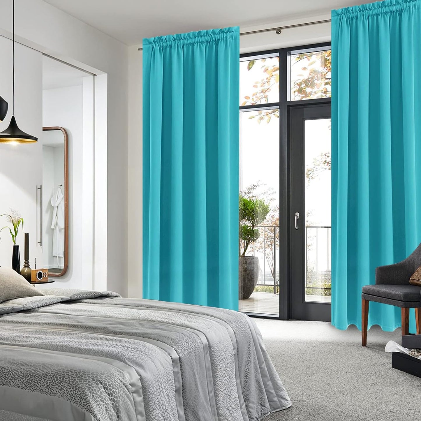 DWCN Insulated Blackout Curtains for Bedroom, Energy Saving Privacy Room Darkening Curtains for Living Room (W60 x L84 inch, Turquoise, Set of 2 Panels, Top of Rod Pocket)